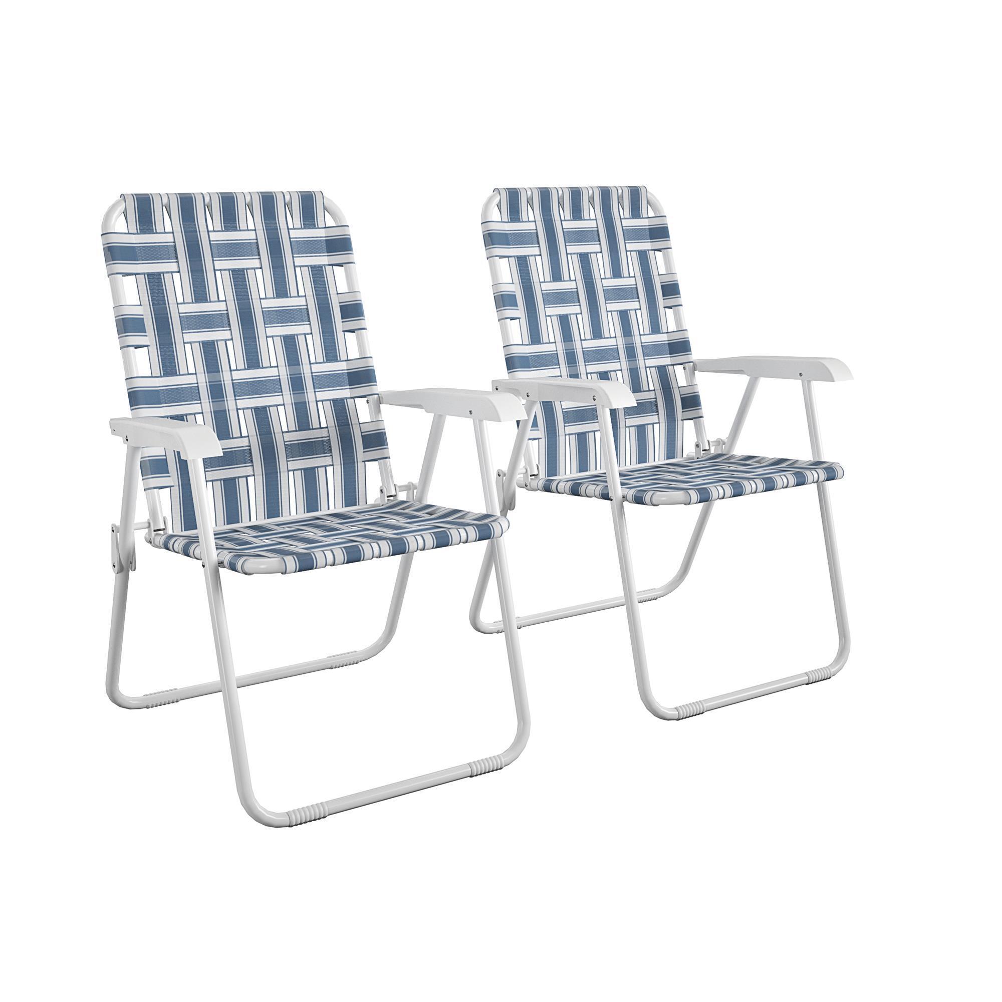 Novogratz Retro Folding Chairs - Blue Straps, White Frame, Weather