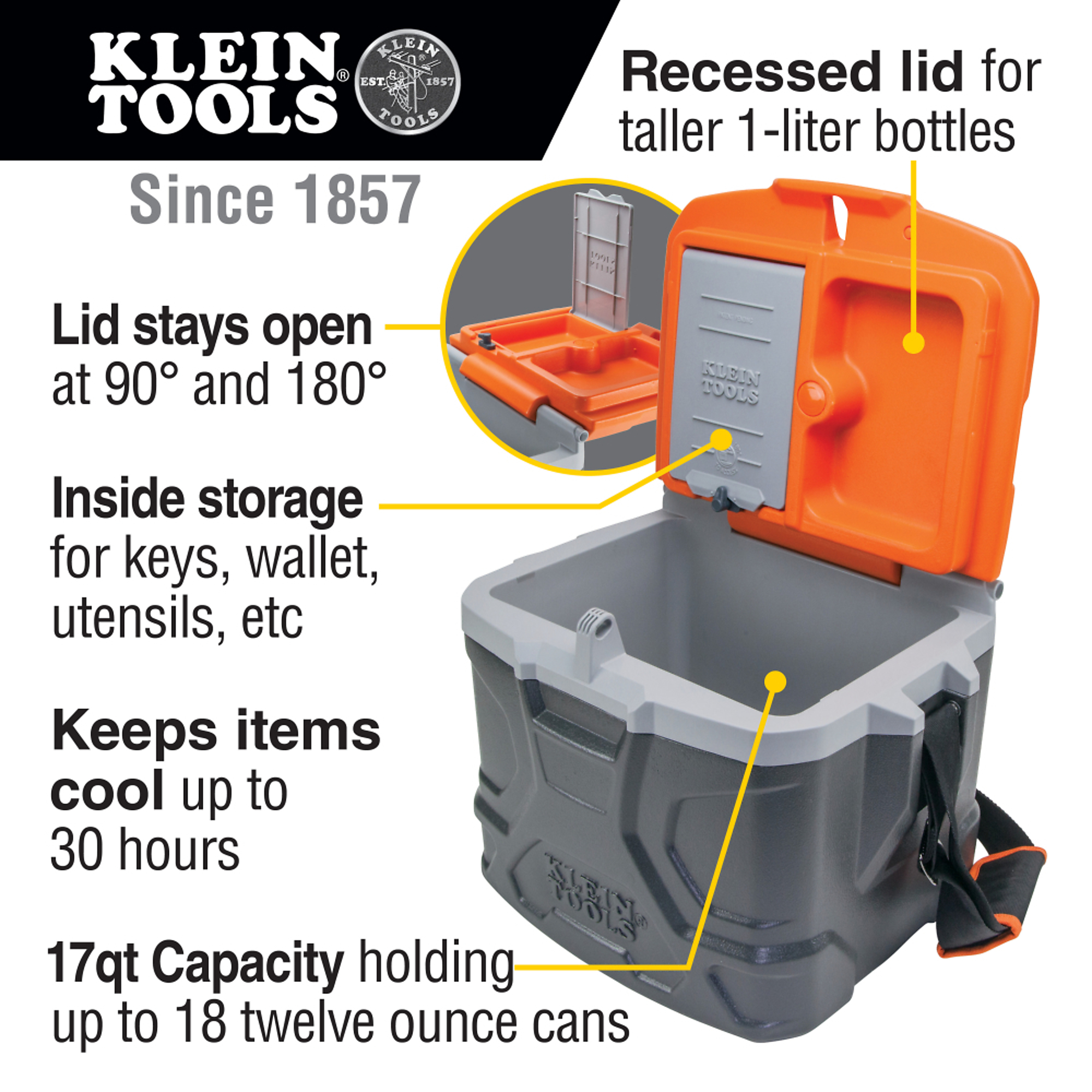 Klein Tools Tradesman Pro Tough Box Cooler, 17-Qt., Holds 18 Cans