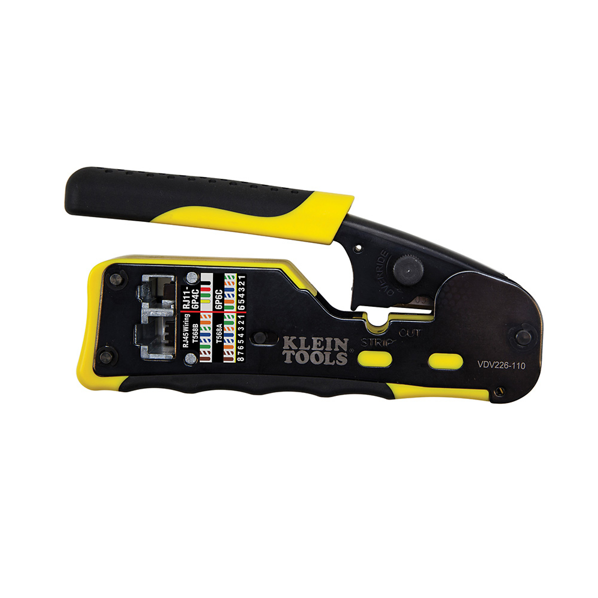 Klein Tools Ratcheting Cable Crimper, Stripper and Cutter, 22–28 AWG, Model# VDV226-110