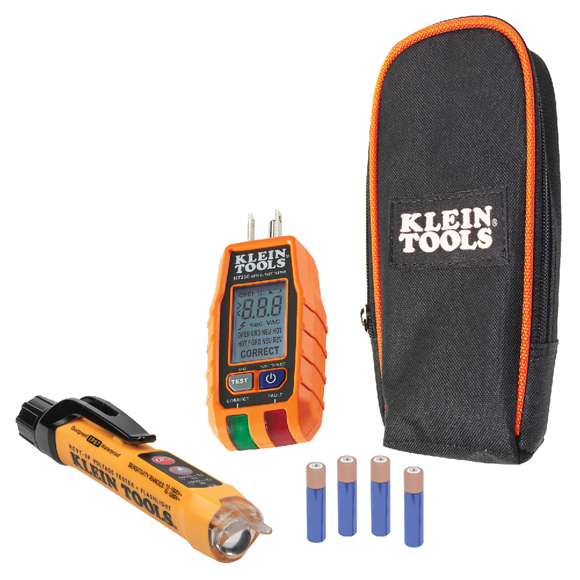 Klein Tools, Dual-Range NCVT and GFCI Receptacle Tester Kit, Model# RT250KIT