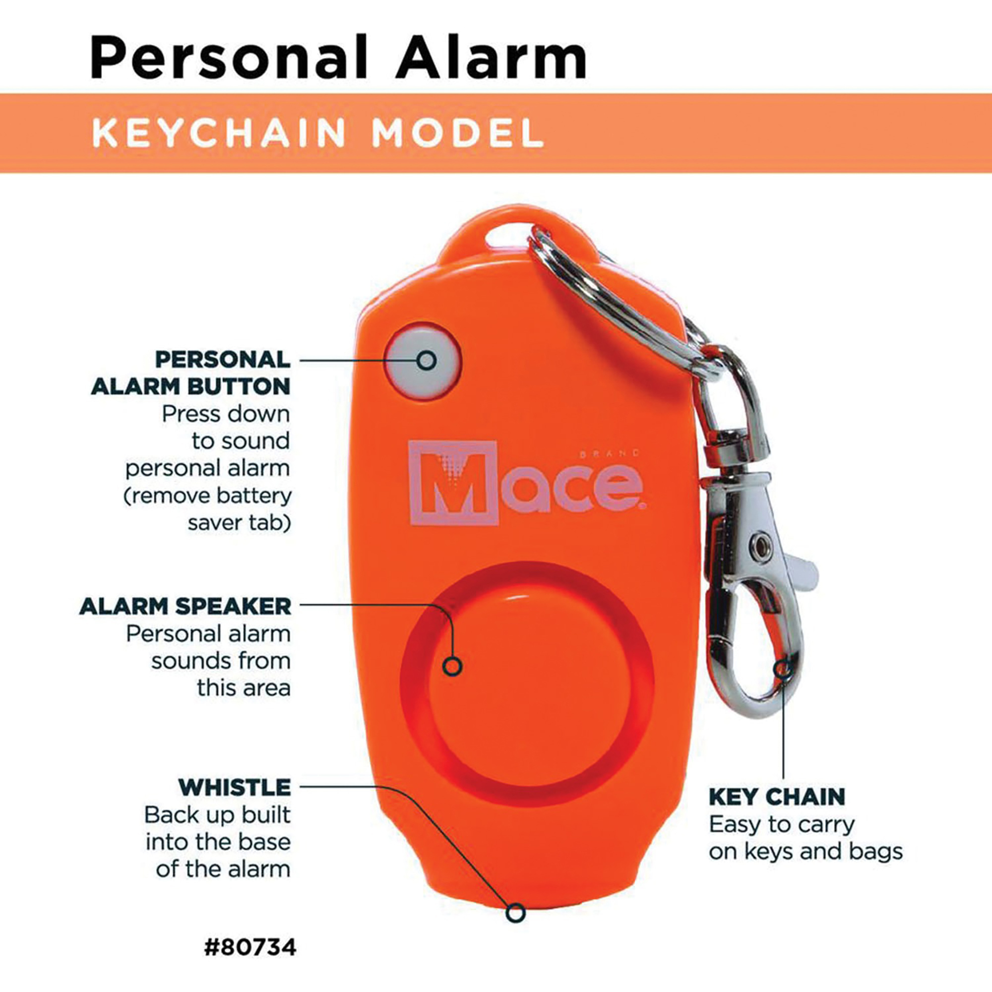 Key Chain Mace Mace, Personal Alarm Key Chain, Orange, Power Source Battery, Max ...