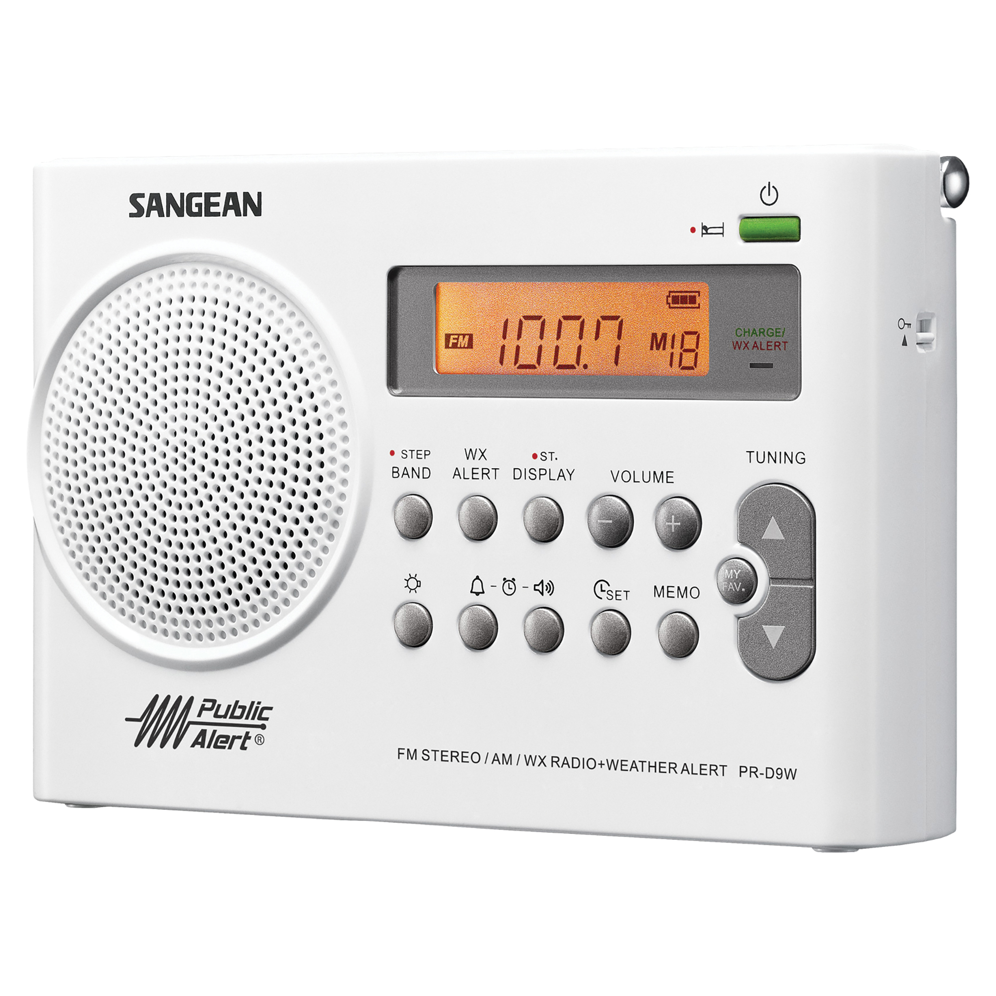 Sangean AM/FM/NOAA Weather Alert Rechargeable Radio - Digital Display, Dual Alarm, 19 Memory Presets, Model# PR-D9W