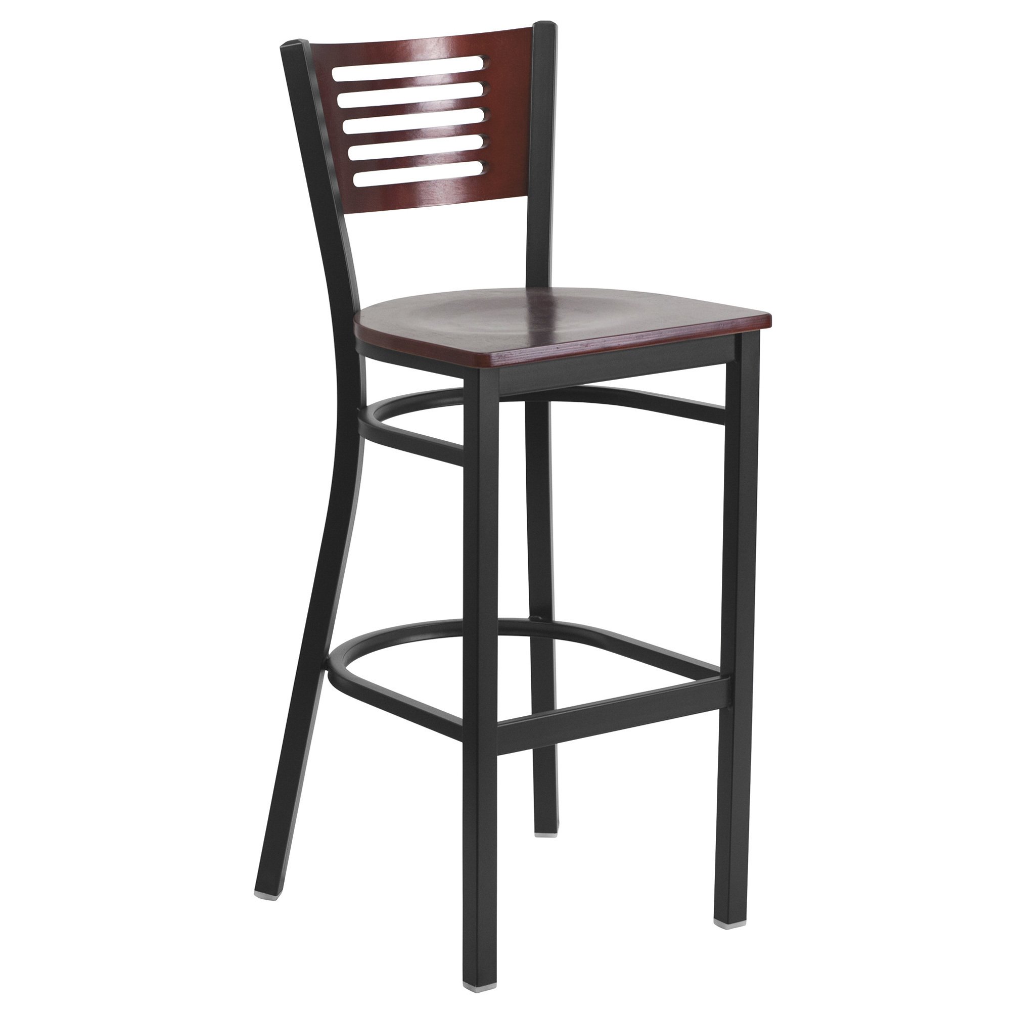 Flash Furniture Black Metal Bar Stool with Mahogany Finish Back