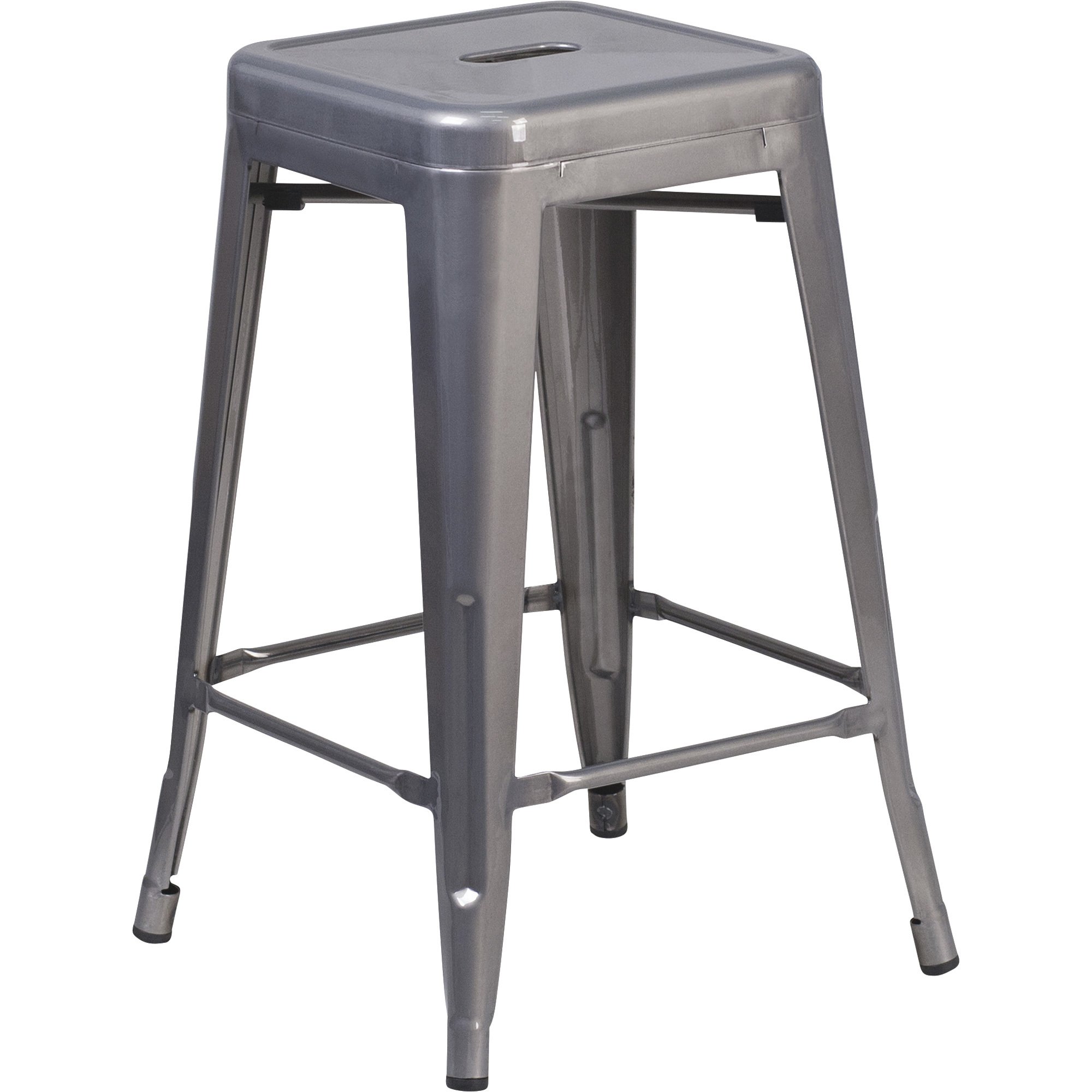 Flash Furniture 24in.H Backless Metal Counter Stool Square Seat and Clear Coat Finish