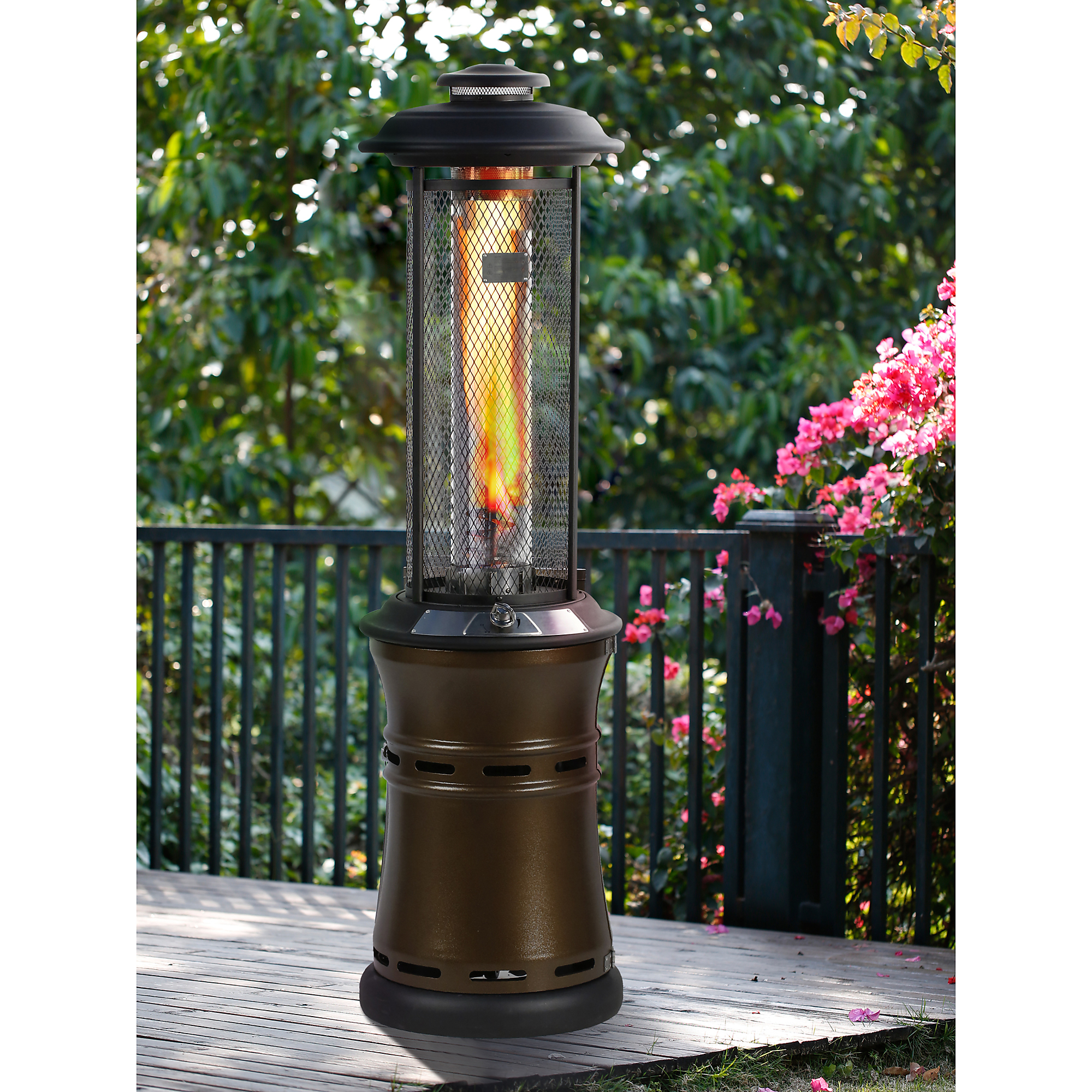 Heatmaxx Spiraling Flame Hammertone Bronze Propane Patio Heater - 36,000 BTU, 71in. Height, Easy Igniter, Model# SRPH68