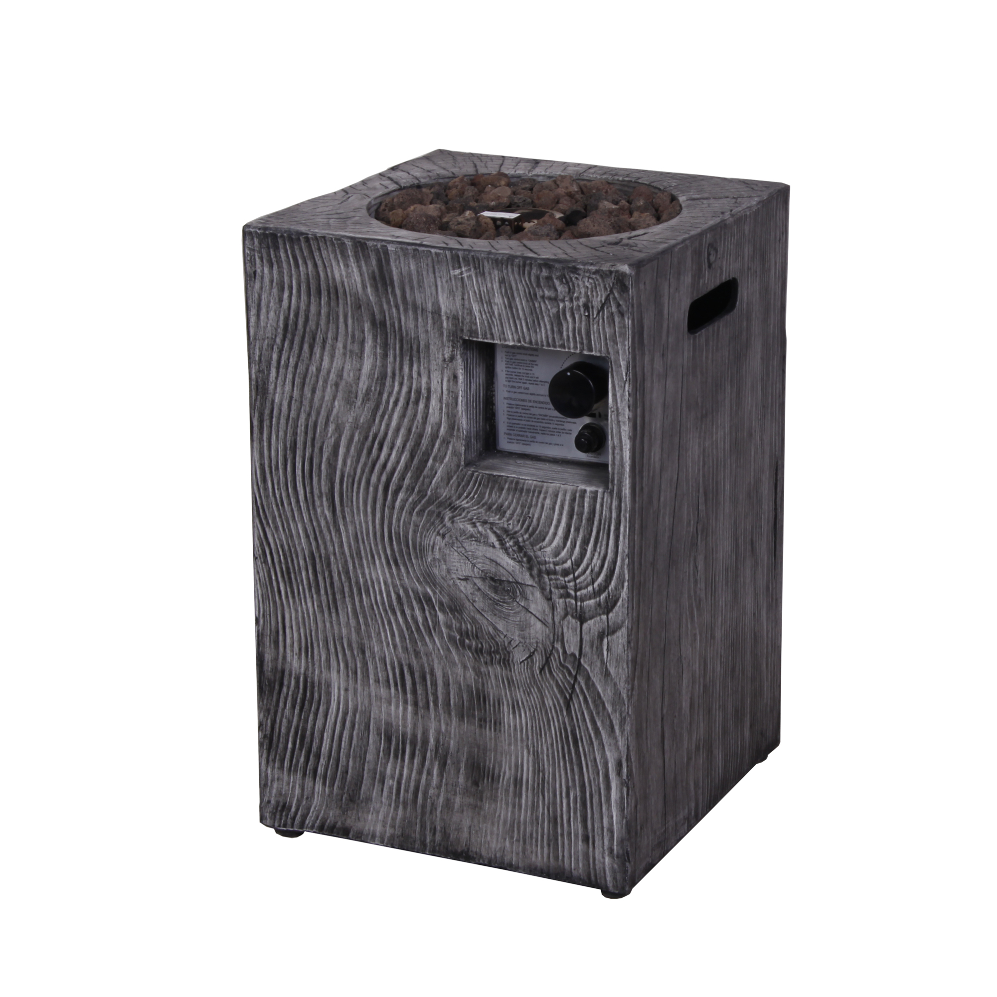 Heatmaxx Wood-Look Propane Fire Pit Column - 30,000 BTU, Stainless Steel Burner, Pulse Ignition, Model# SRGF12111