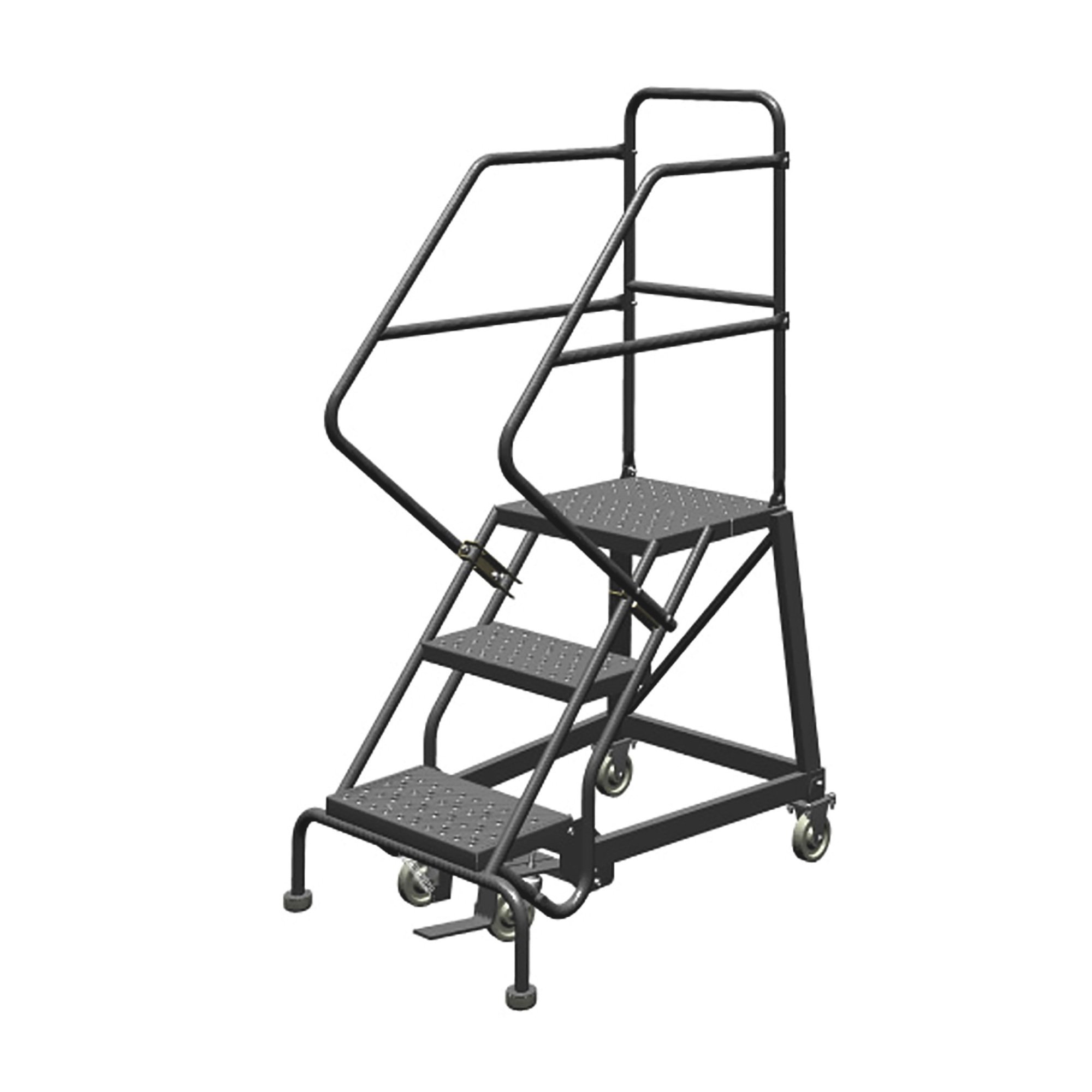 Tri-Arc Steel Rolling Ladder with Forward Descent Incline and Perforated Steps — Gray, 450-Lb. Capacity