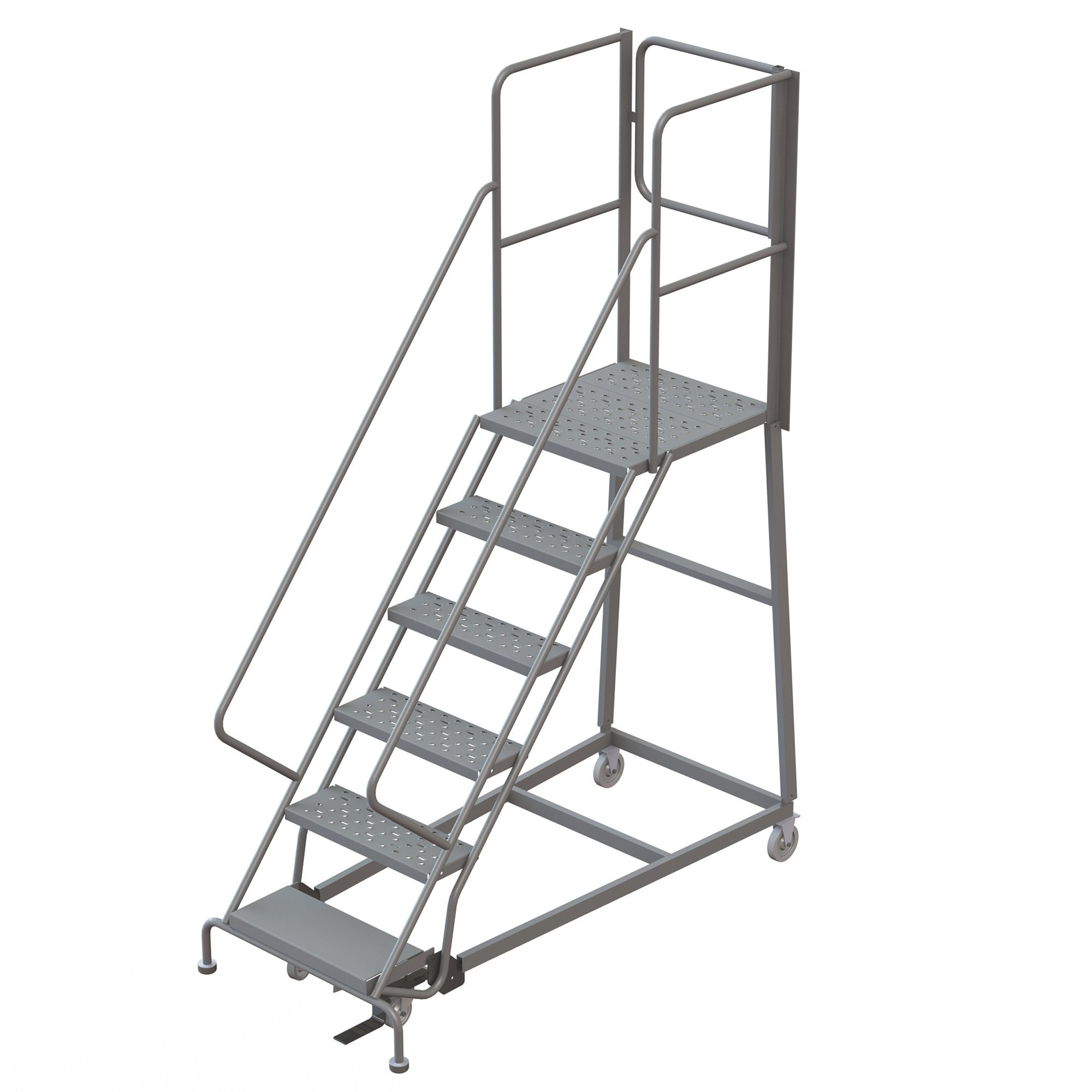 Tri-Arc Steel Rolling Ladder with Perforated Steps and Rear Exit Gate — Gray, 450-Lb. Capacity