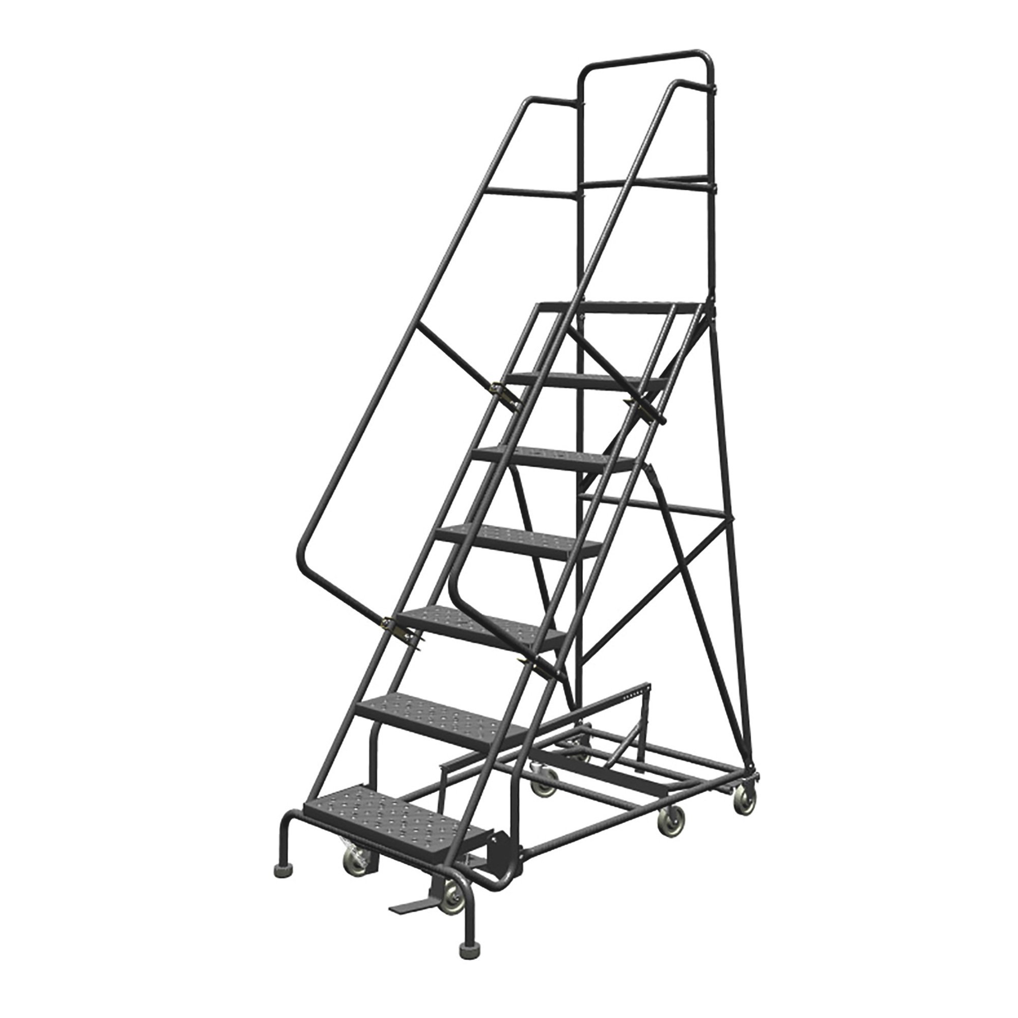 Tri-Arc All-Directional Steel Rolling Ladder with Perforated Steps — Gray, 450-Lb. Capacity