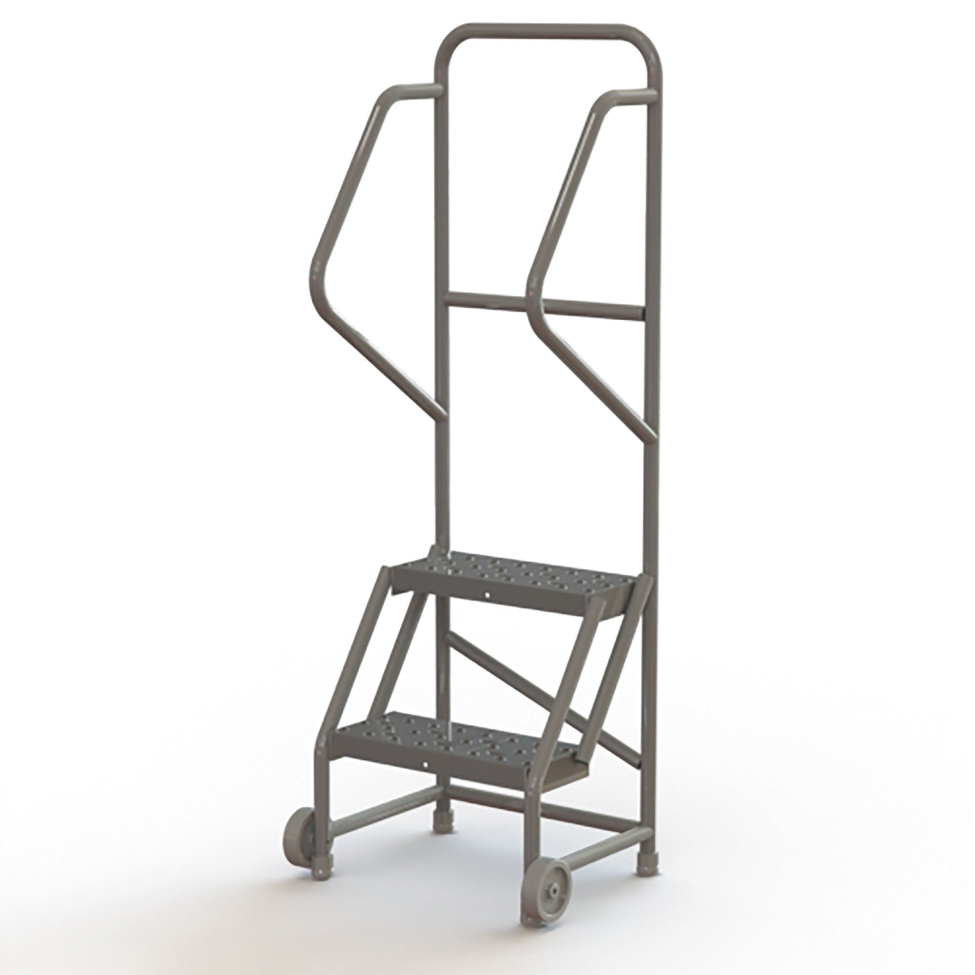 Tri-Arc Steel Tilt and Roll Ladder with Perforated Steps — Gray