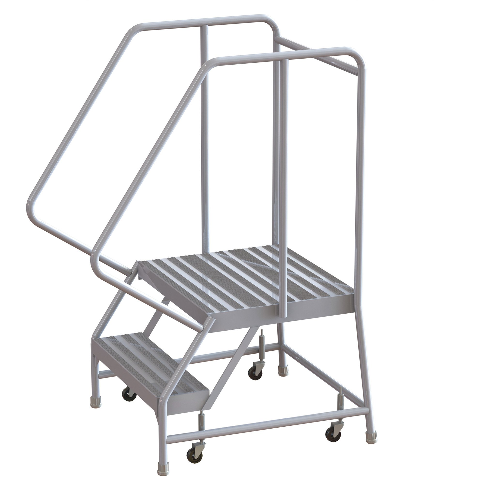 Tri-Arc Aluminum Rolling Ladder with Rails and Ribbed Tread