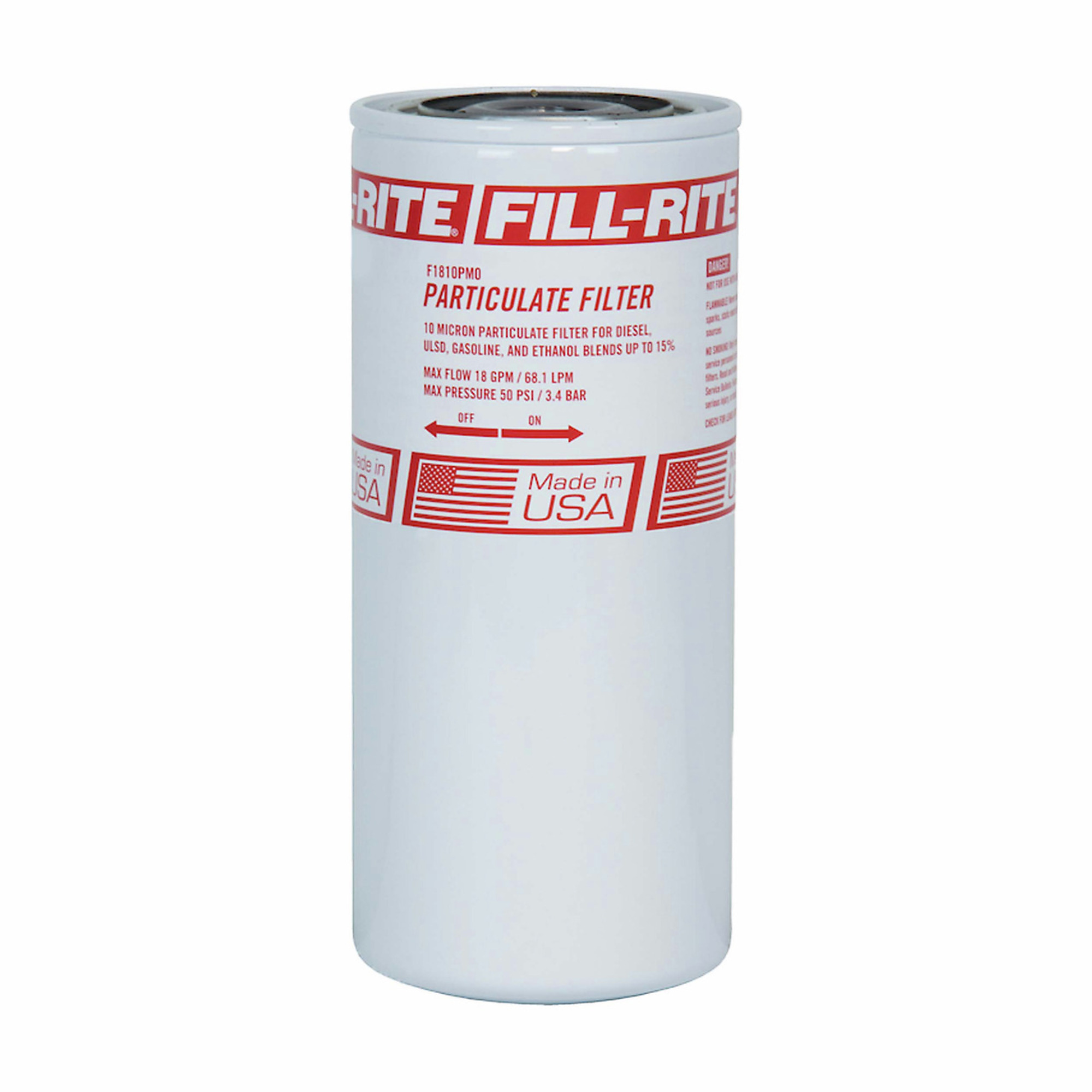 Fill-Rite, 10 Micron Particulate Filter, 1in. - 12 UNF, 25 GPM, Diameter 3.62 in, Height 8.5 in, Model# F1810PM0