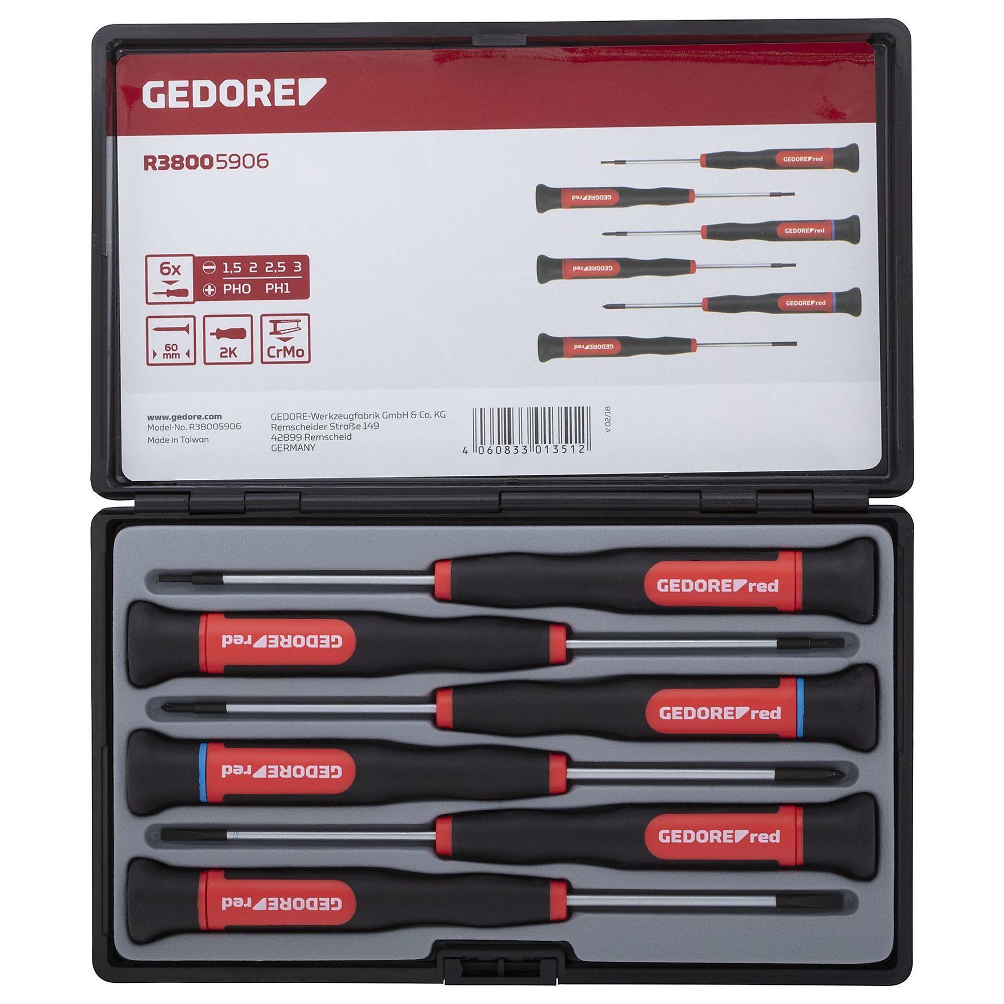 Gedore, 2C-Electronic screwdriv.set PH SL 6 pcs., Drive Type