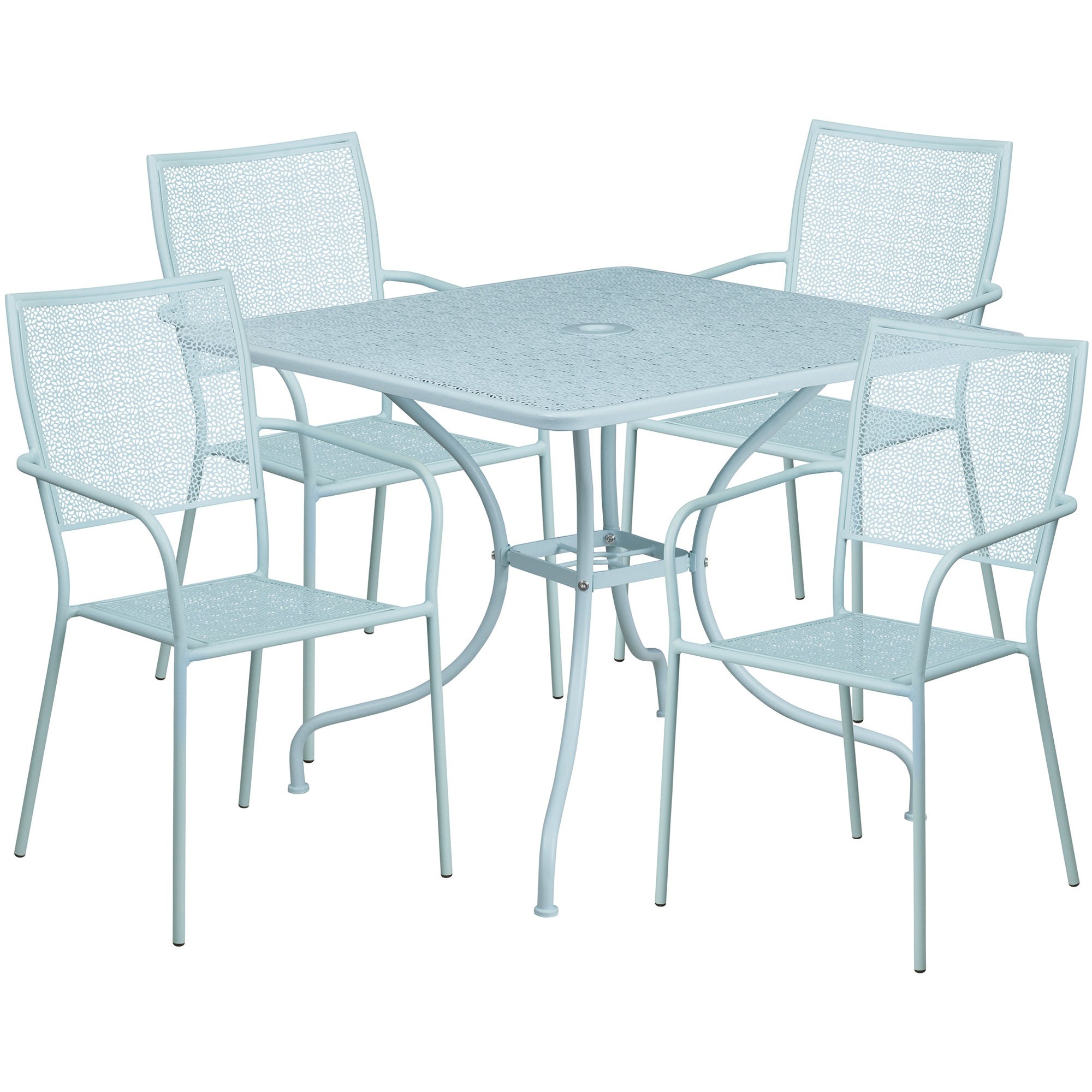 Flash Furniture 35.5in. Square Metal Patio Table Set with 4 Square Back Chairs