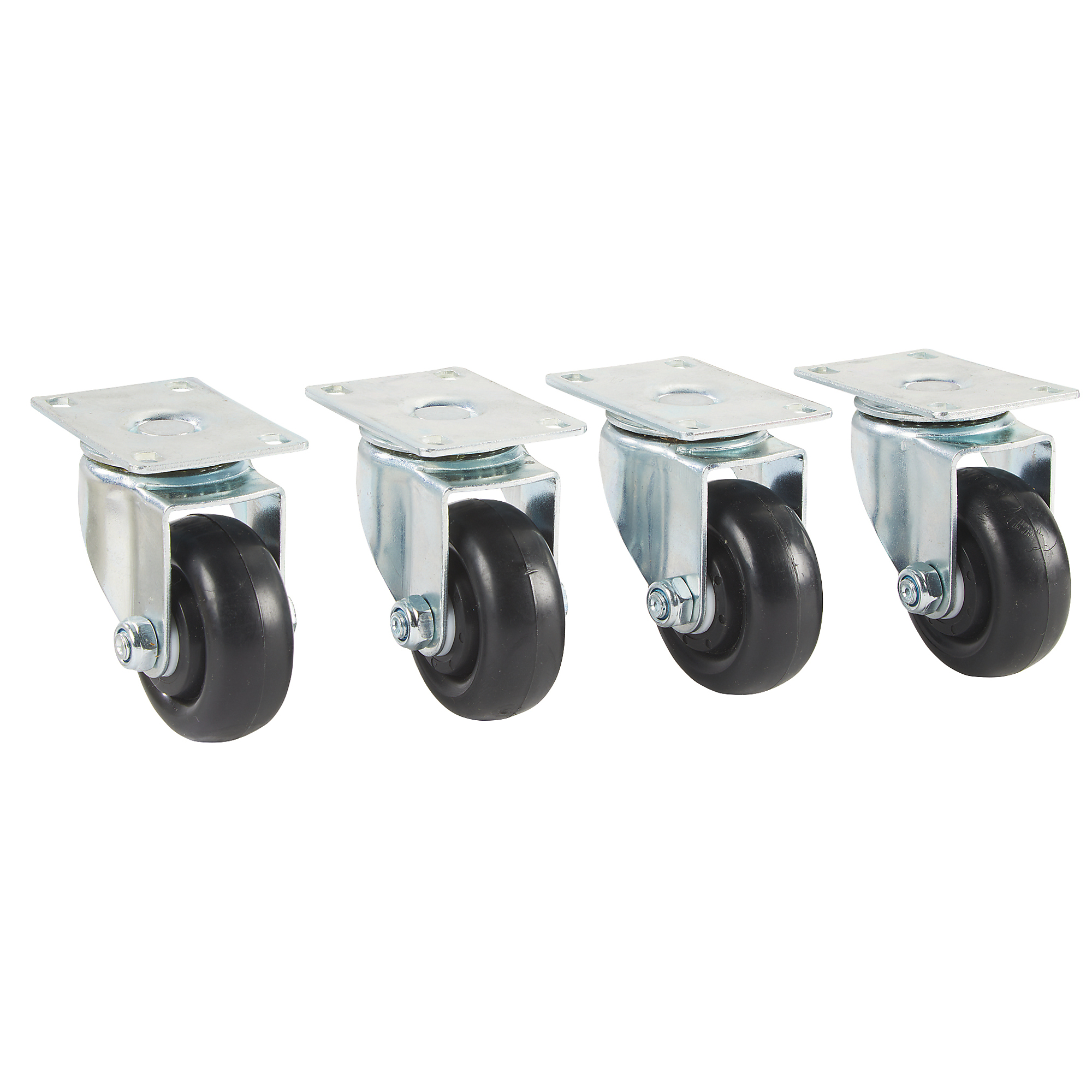 Klutch 3in. Nonmarking Polyolefin Swivel Casters, 4-Pack, 1000-Lb. Capacity Per Set