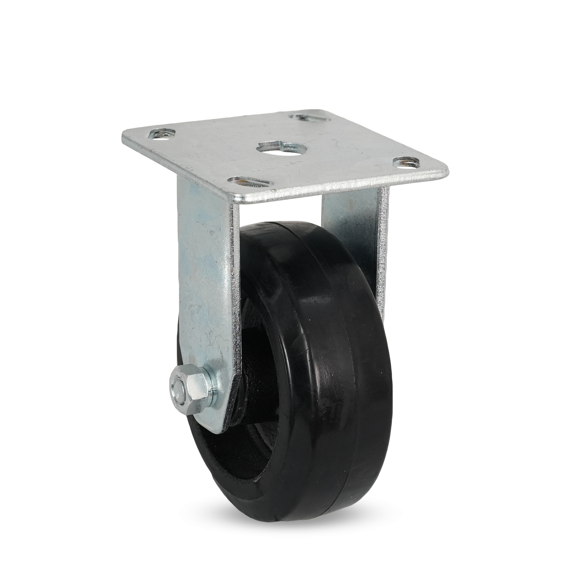 Klutch 5in. Heavy-Duty Rubber Rigid Caster, 600-Lb. Capacity