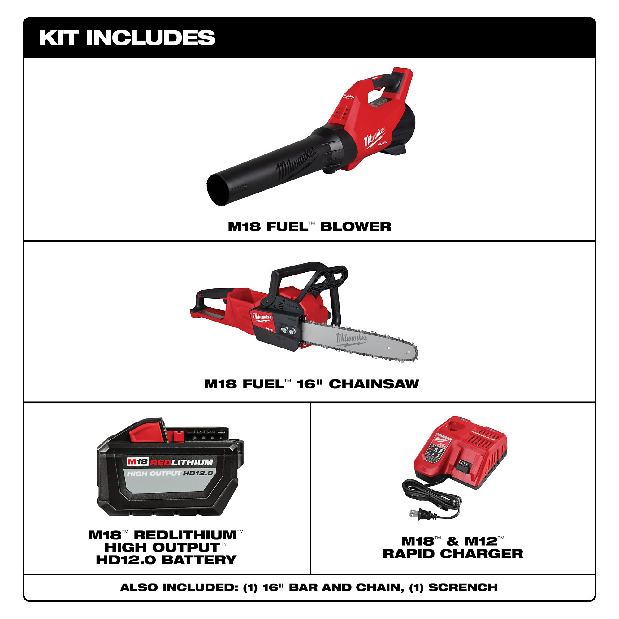 Milwaukee, M18 FUEL 16in. Brushless Electric Chainsaw w/ Blower Combo
