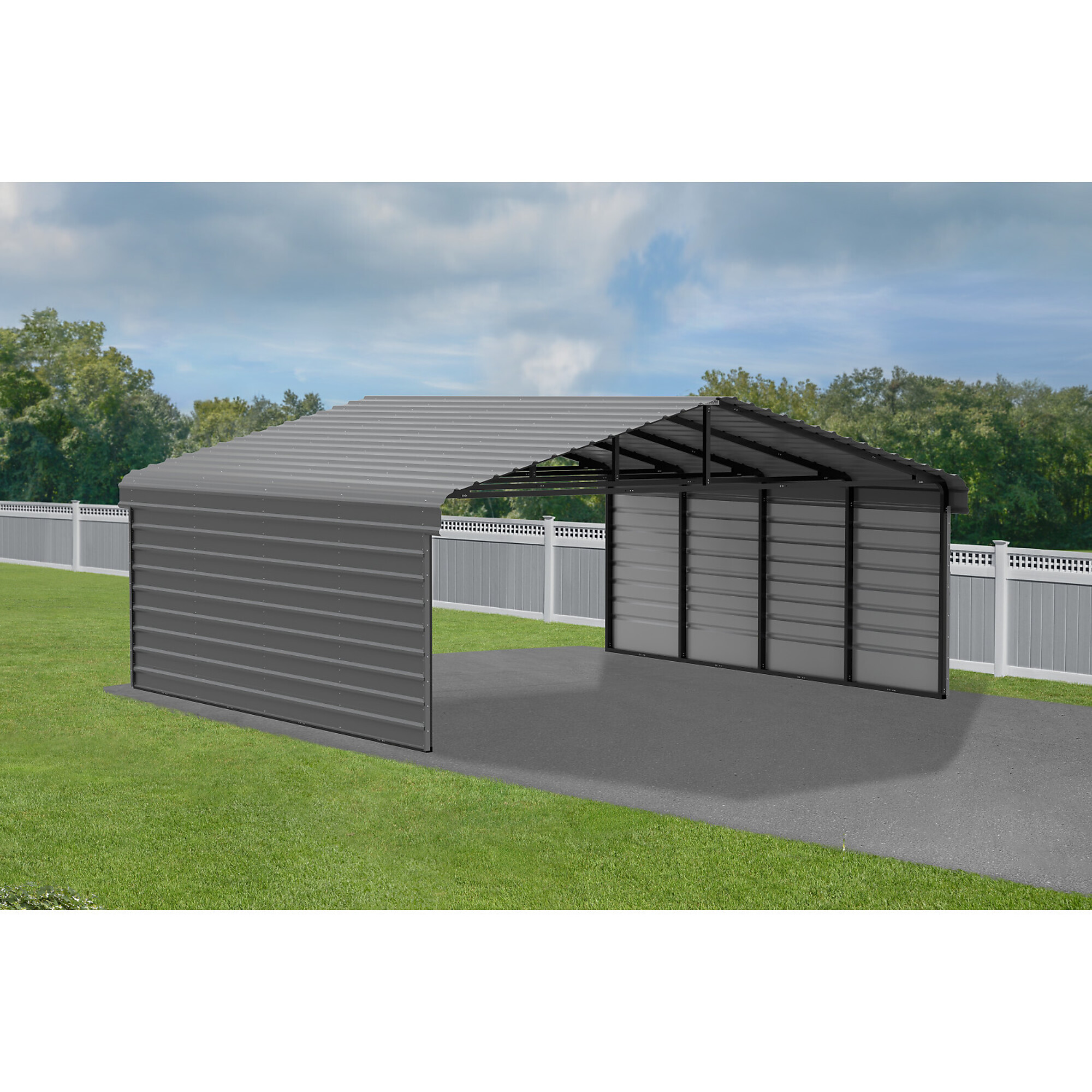 Arrow, Steel Carport w/ 2 Side Wall Kits 20x20x9 Width 243 in, Height 142.75 in, Cover Material Steel, Model# CPHC202009ECL2