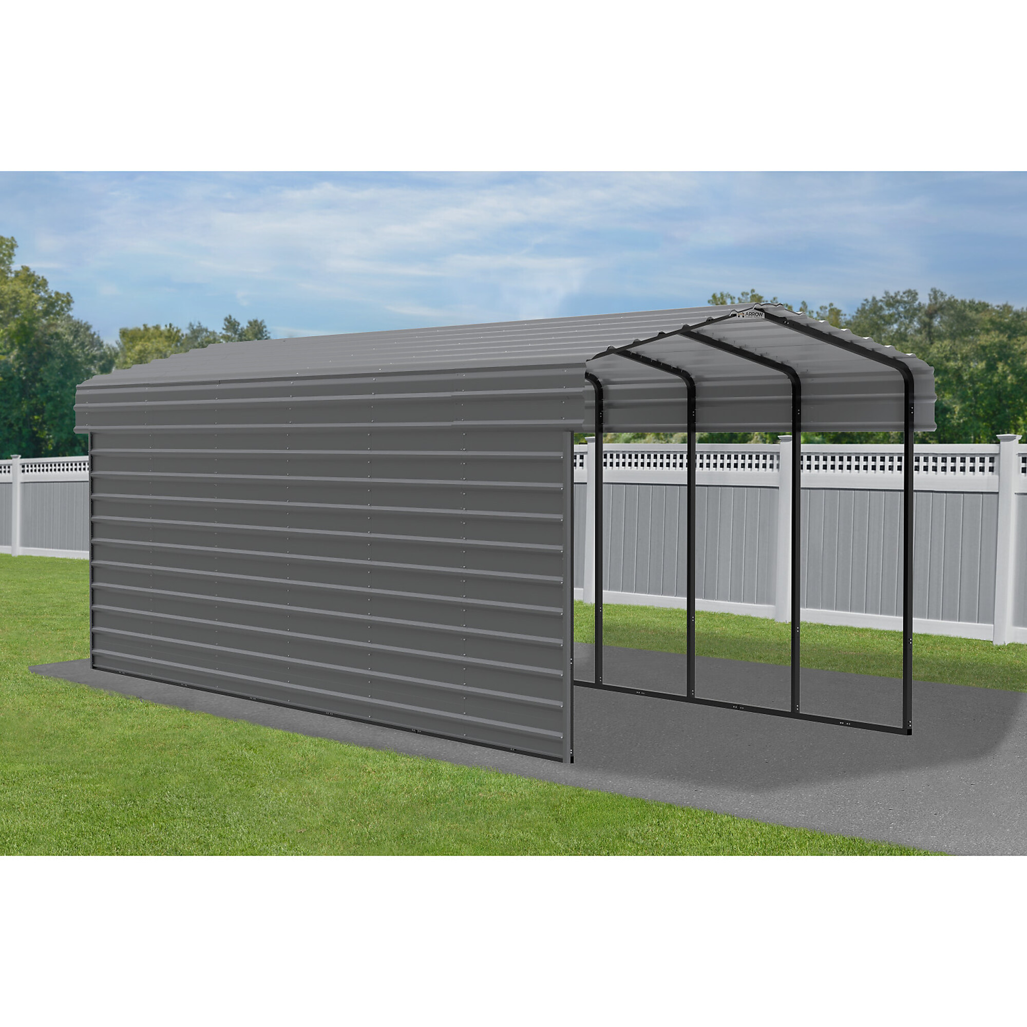Arrow, Steel Carport w/ 1 Side Wall Kit 10x29x9 Width 120 in, Height 123.15 in, Cover Material Steel, Model# CPHC102909ECL1