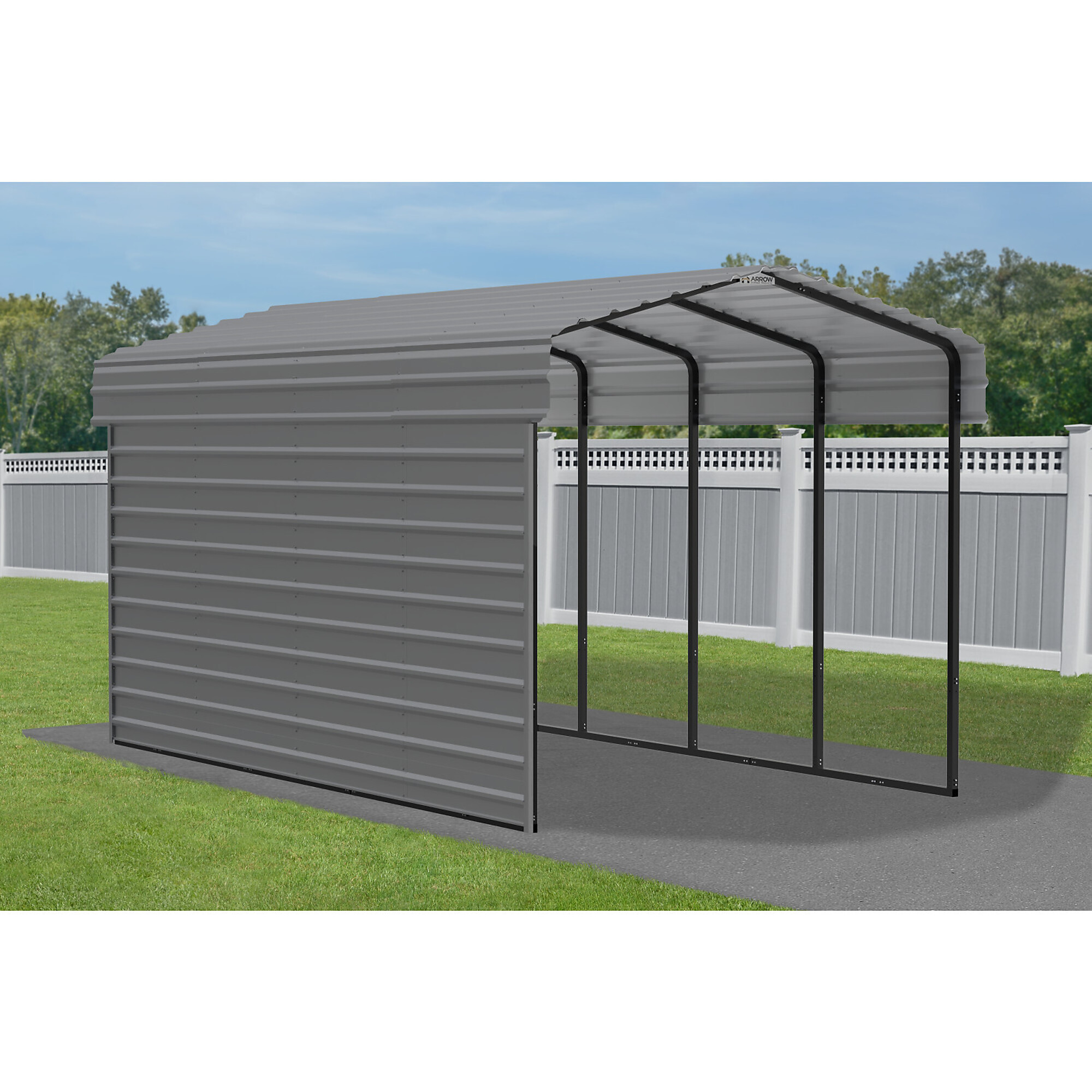 Arrow, Steel Carport w/ 1 Side Wall Kit 10x20x9 Width 120 in, Height 123.15 in, Cover Material Steel, Model# CPHC102009ECL1