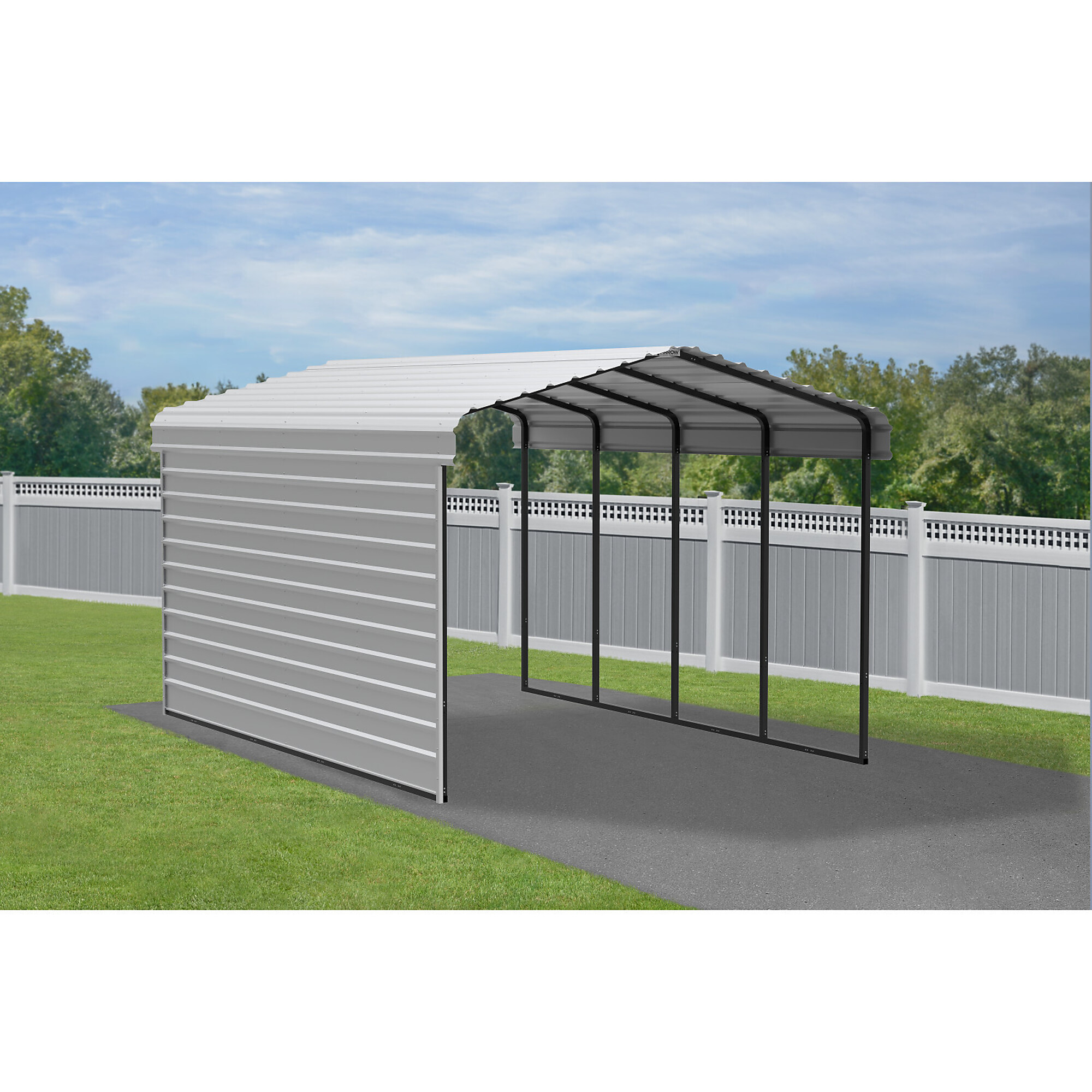 Arrow, Steel Carport w/ 1 Side Wall Kit 12x20x9 Width 146 in, Height 126.75 in, Cover Material Steel, Model# CPH122009ECL1