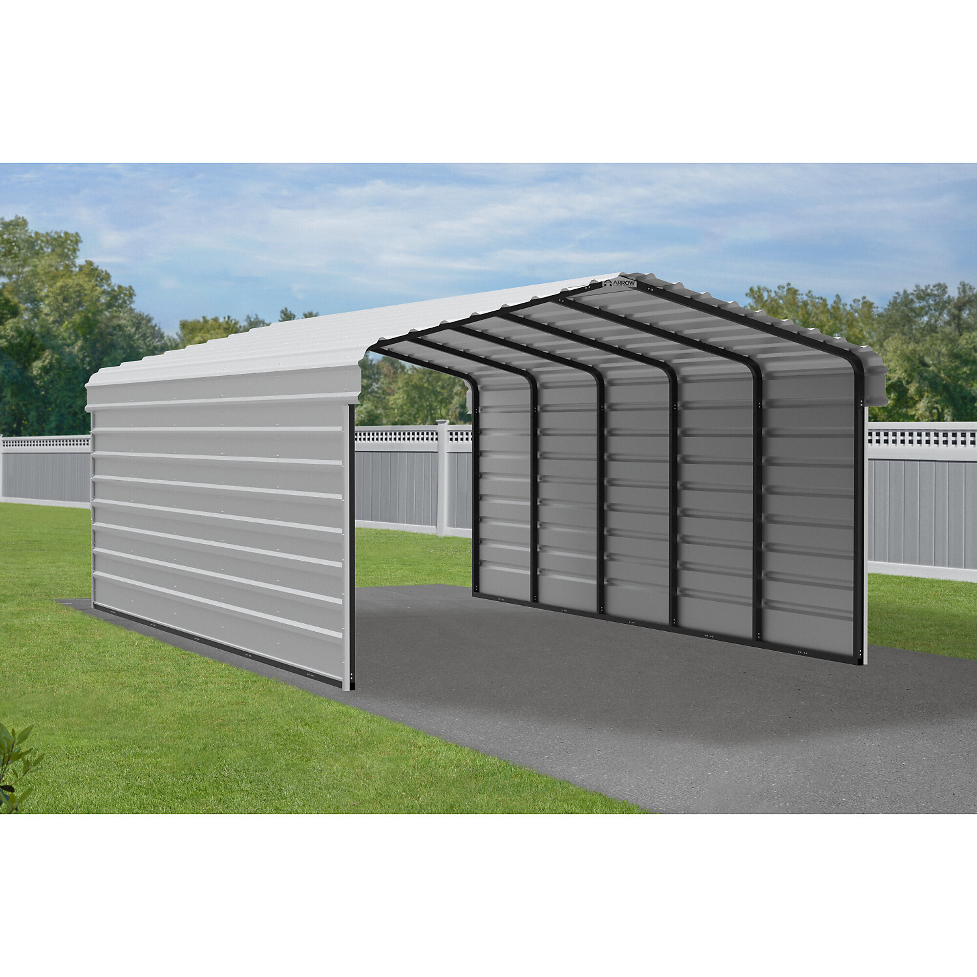 Arrow, Steel Carport w/ 2 Side Wall Kits 12X24X7 Width 146 in, Height 102 in, Cover Material Steel, Model# CPH122407ECL2