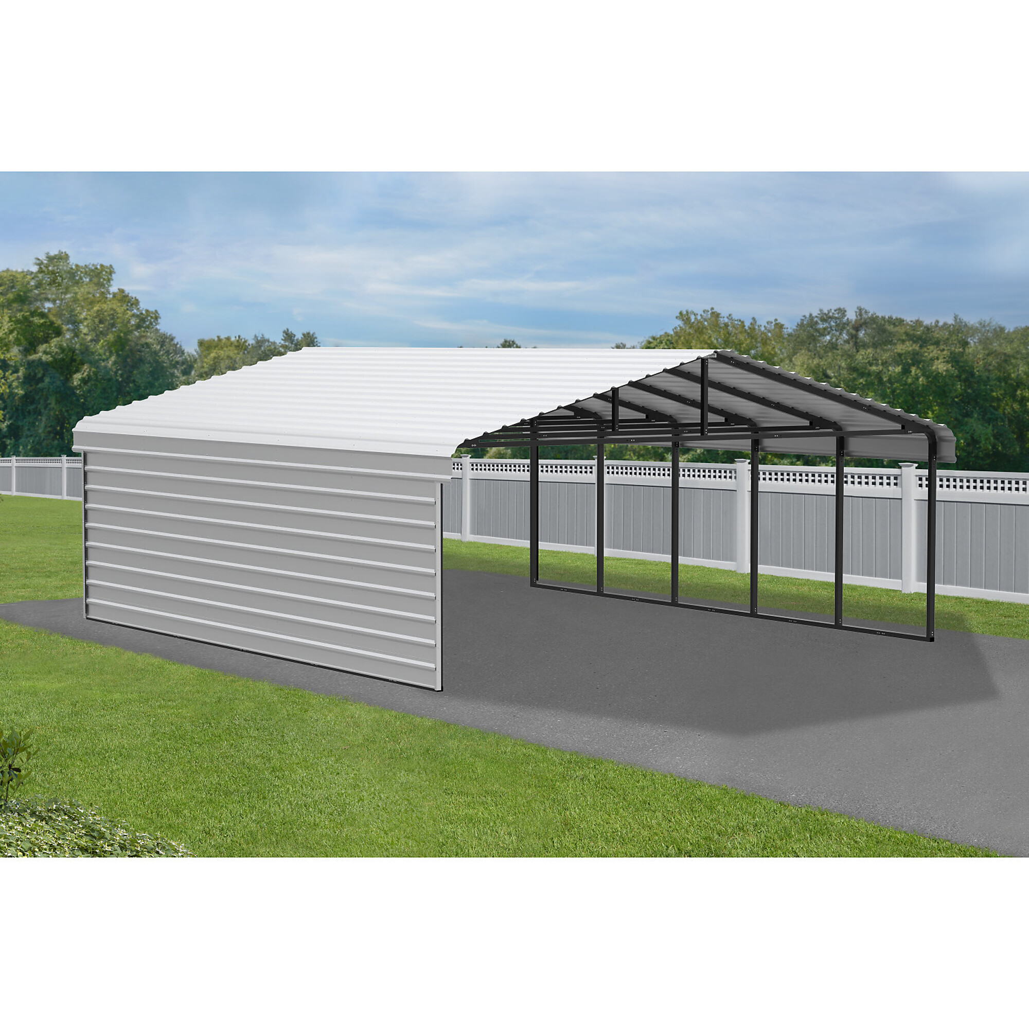 Arrow, Steel Carport w/ 1 Side Wall Kit 20x24x7 Width 243 in, Height 118 in, Cover Material Steel, Model# CPH202407ECL1