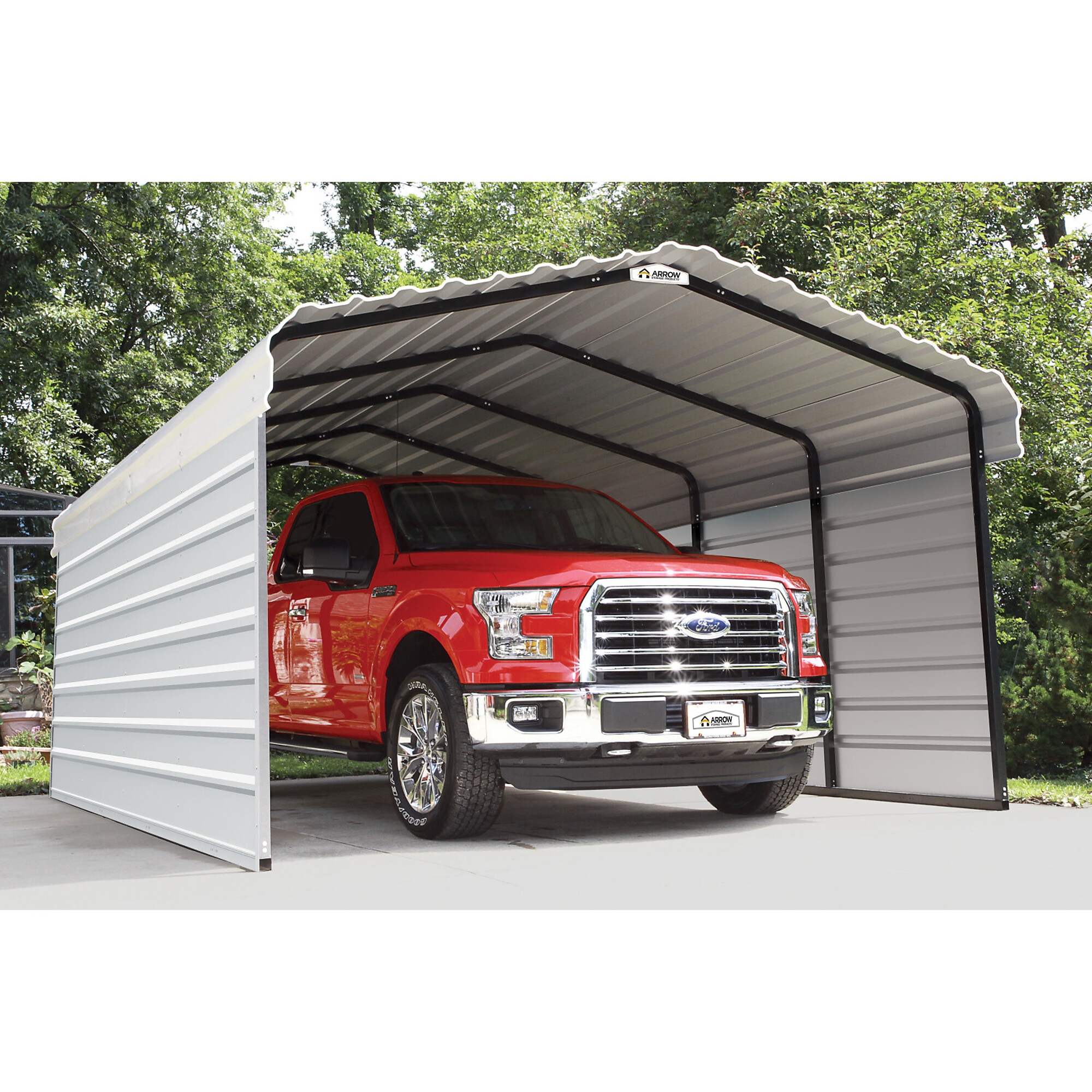Arrow, Steel Carport w/ 2 Side Wall Kits 12x20x7 Width 146 in, Height 102 in, Cover Material Steel, Model# CPH122007ECL2