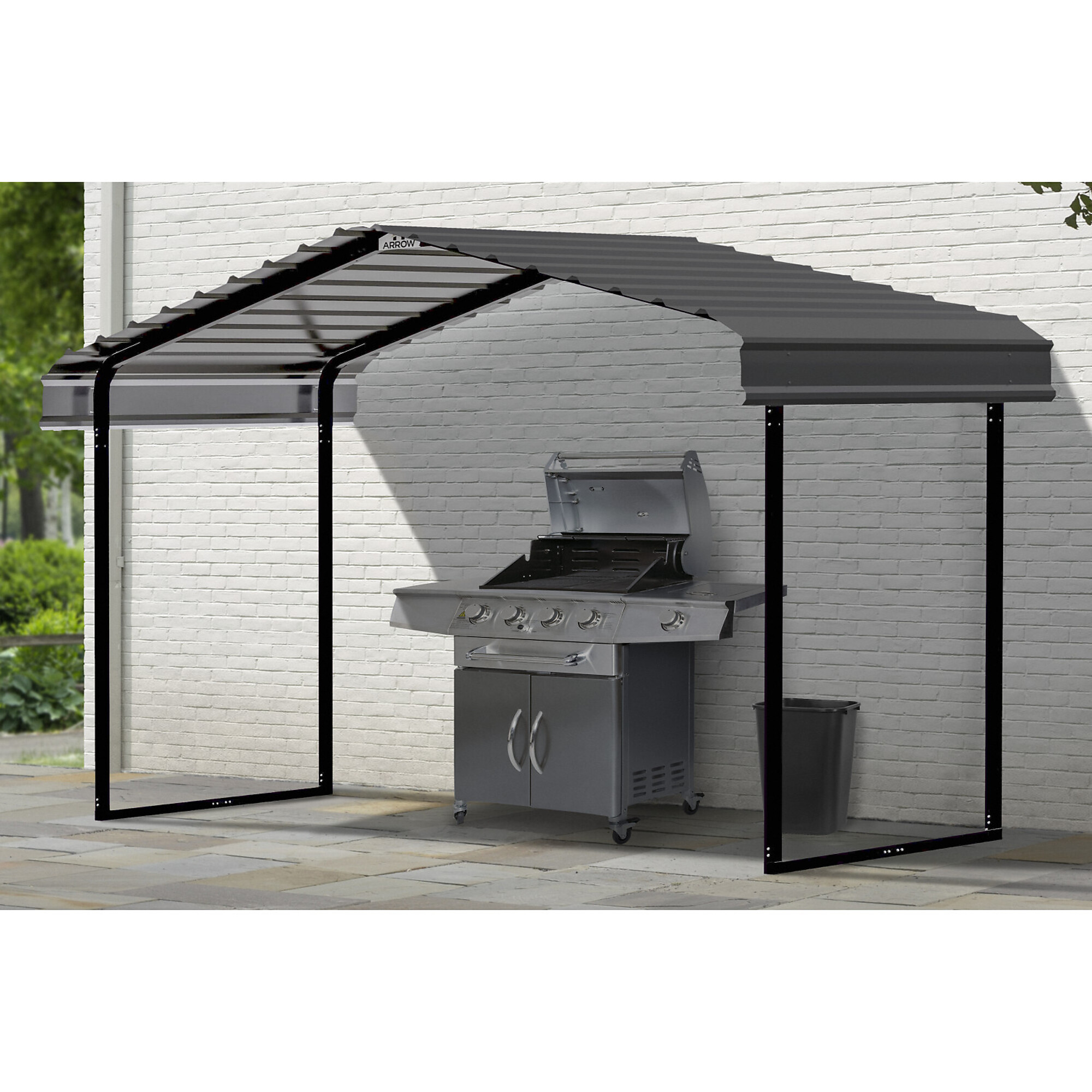 Arrow, Arrow Metal Canopy 12 x 6 x 7ft. Charcoal, Width 146 in, Height 102 in, Cover Material Steel, Model# CPHC120607DS