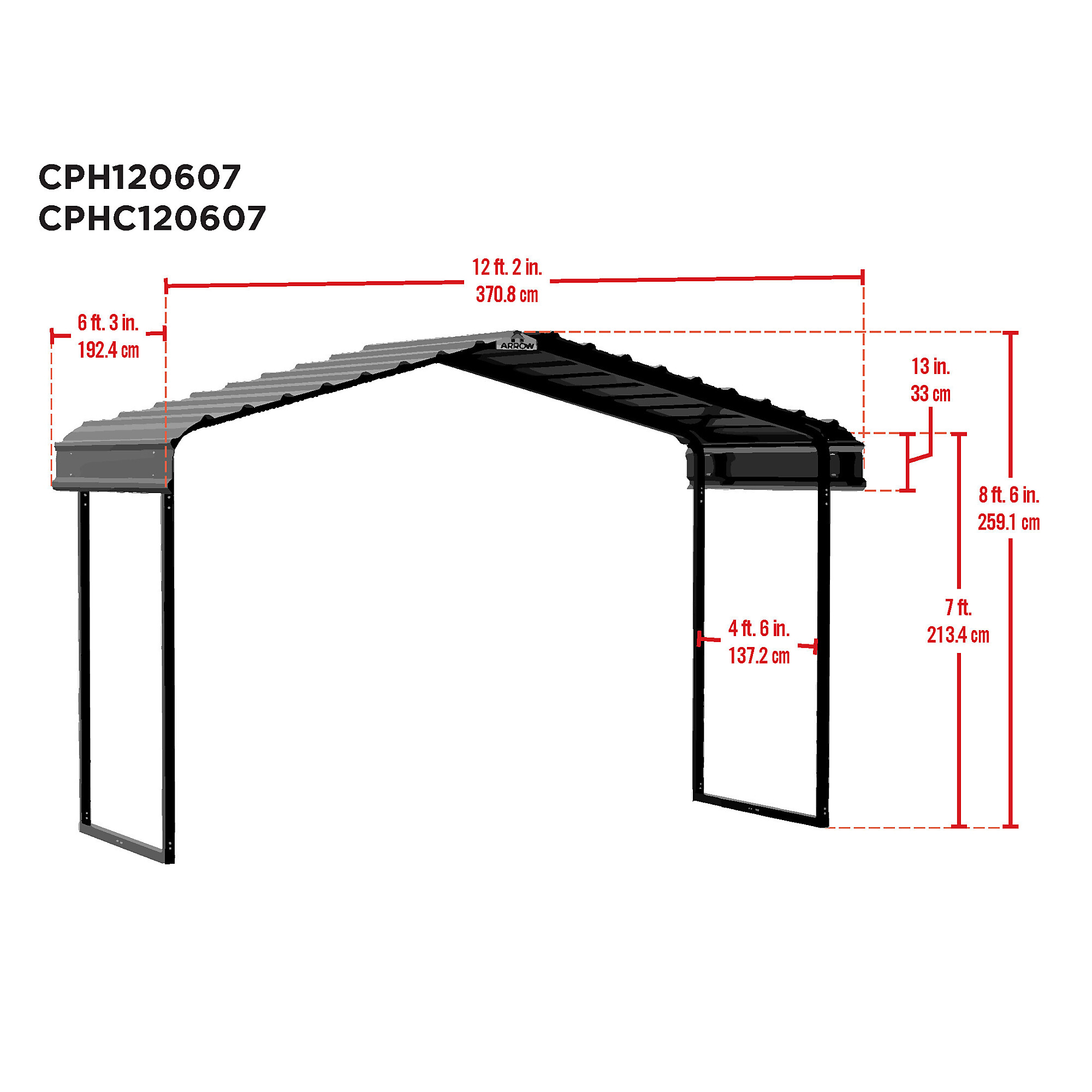 Arrow, Arrow Metal Canopy 12 x 6 x 7ft. Eggshell, Width 146 in, Height ...