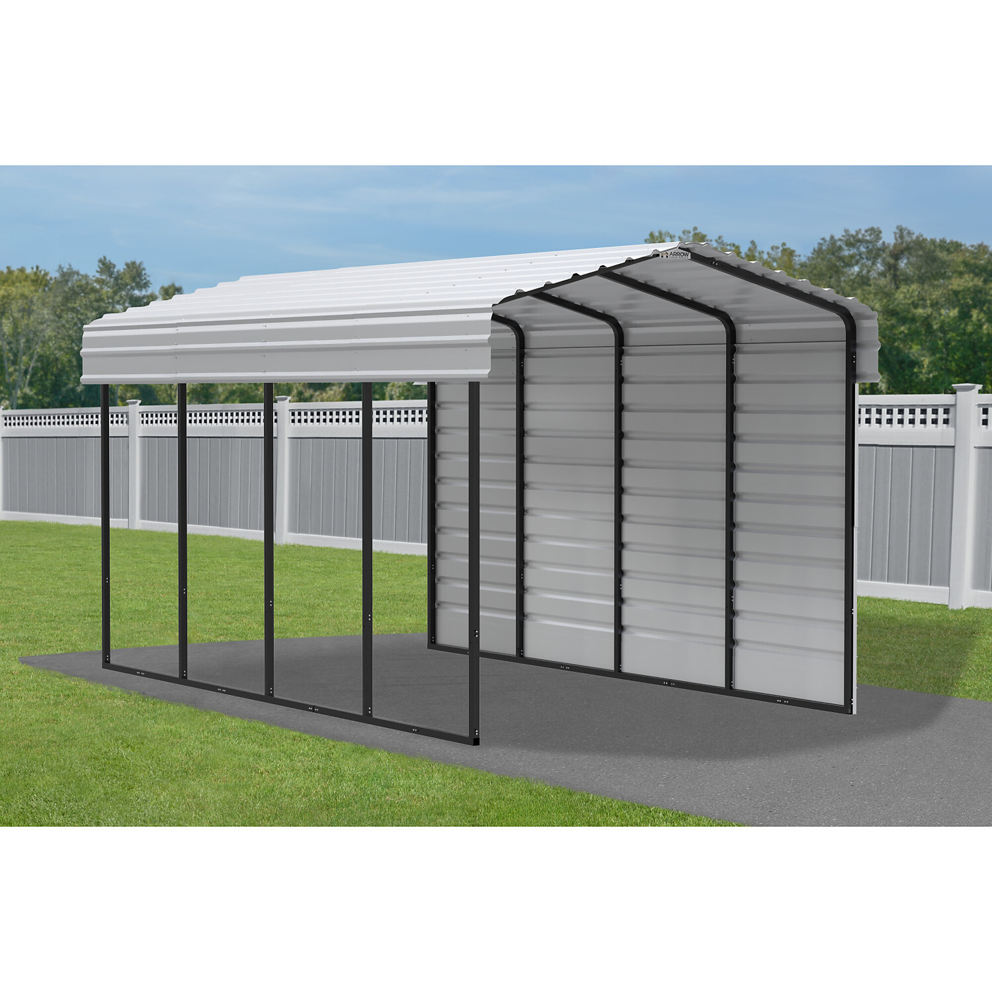 Arrow, Steel Carport w/ 1 Side Wall Kit 10x20x9 Width 120 in, Height 123.15 in, Cover Material Steel, Model# CPH102009ECL1