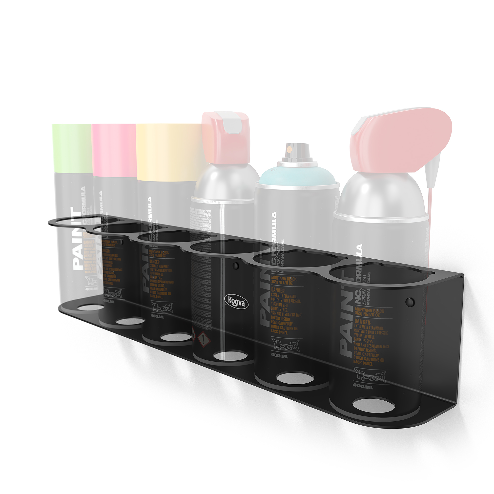 Koova, 6 Spray Can Holder - Wall Mounted, Width 4 in, Height 10 in, Depth 20 in, Model# KV-CAN-6