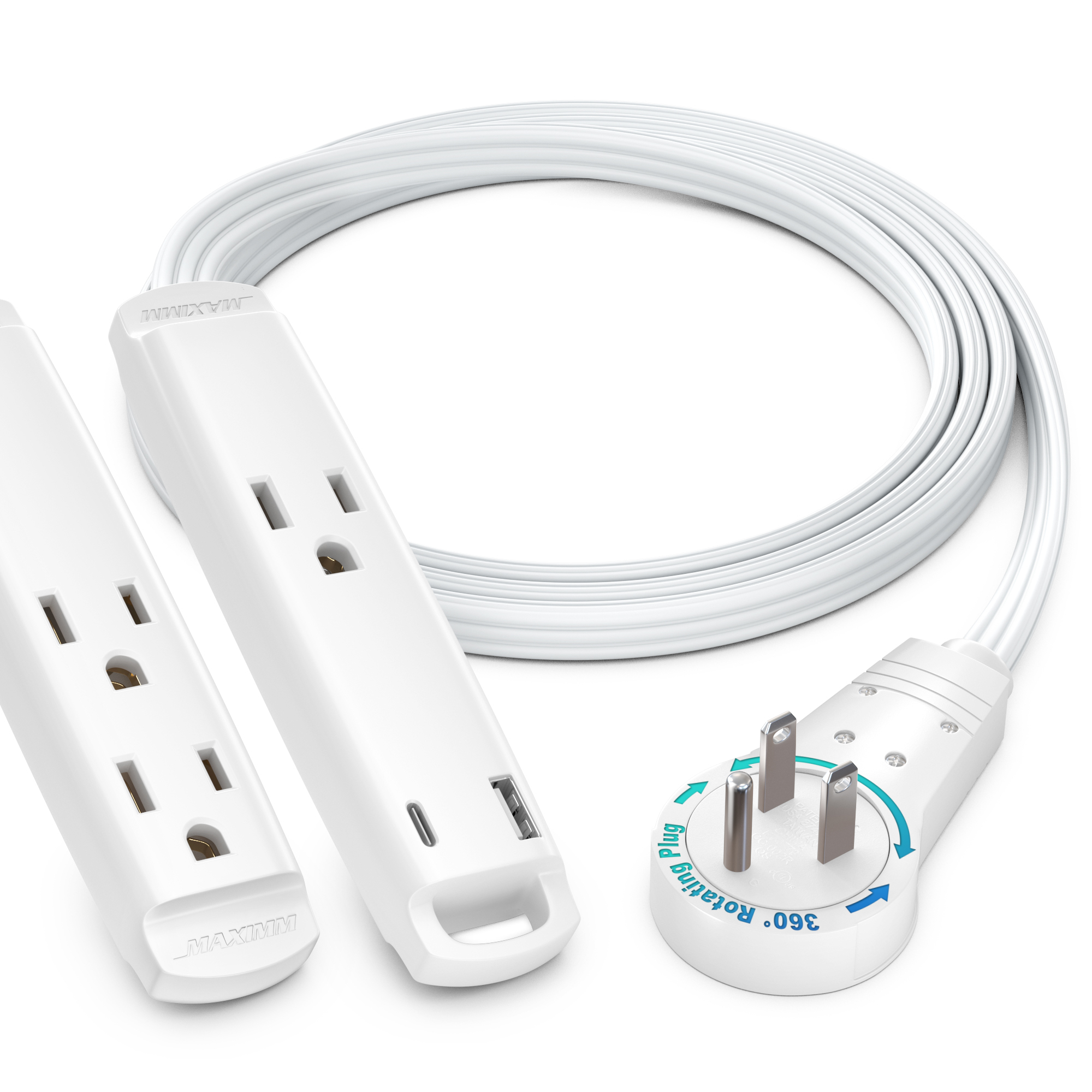 Maximm Cable, 360 Rotating Plug Extension Cord, Cord Length 3 ft, Cable