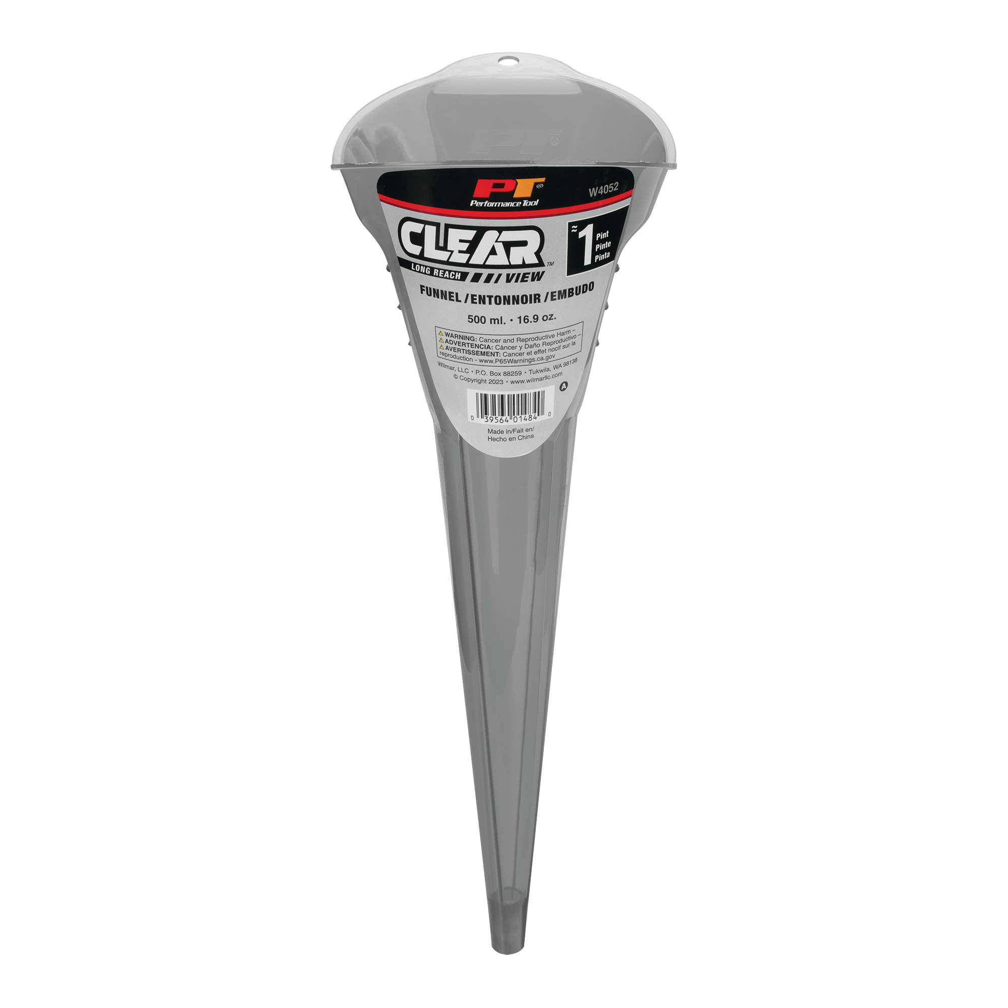 Performance Tool, Clear View Long Reach Funnel 1 Pint, Hole Diameter 0.25 in, Model# W4052