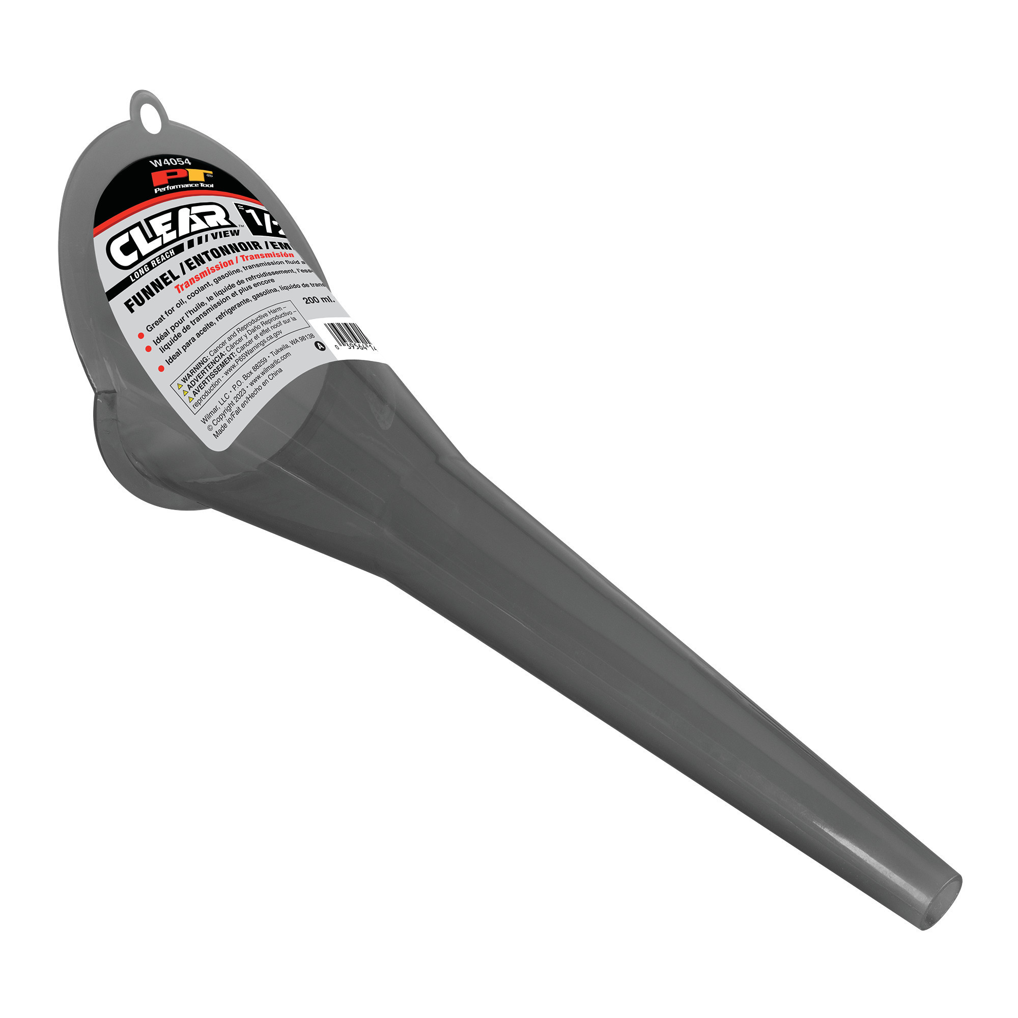 Performance Tool, Clear View Long Reach Funnel 1/2 Pint, Hole Diameter 0.5 in, Model# W4054