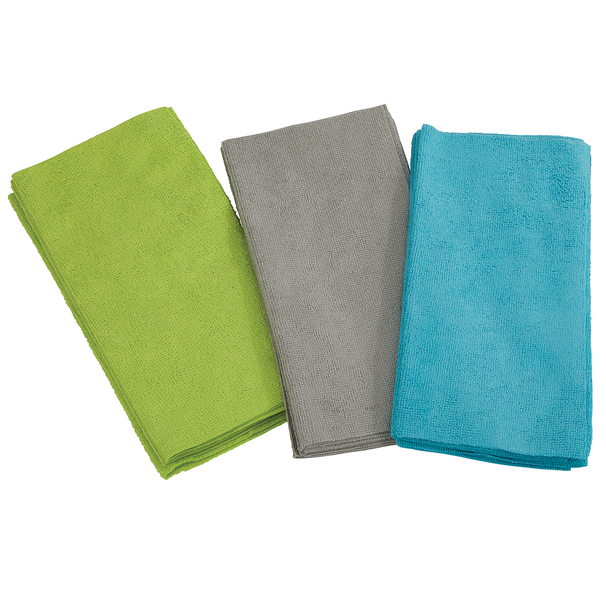 Ironton Microfiber Towels, 25-Pk., 12in. x 12in., Edgeless, Auto Detailing, Cleaning Cloths, Washable, Green, Gray, Blue, Glass, Dusting, Ultra Absorbent