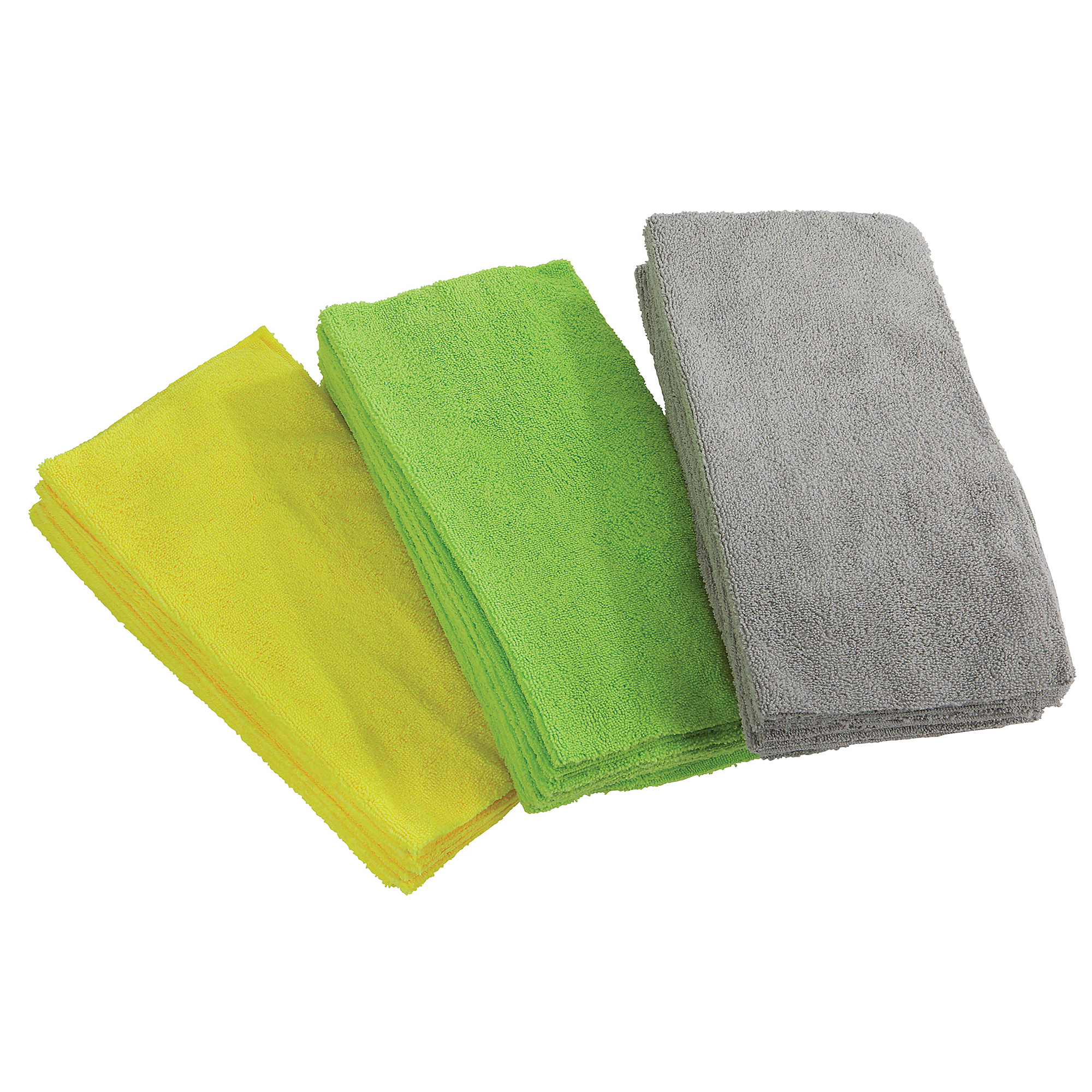 Ironton Microfiber Cleaning Towels, 36-Pk., 16in. x 16in., Edgeless Auto Detailing, Washable, Cleaning Cloths, Yellow, Green, Gray