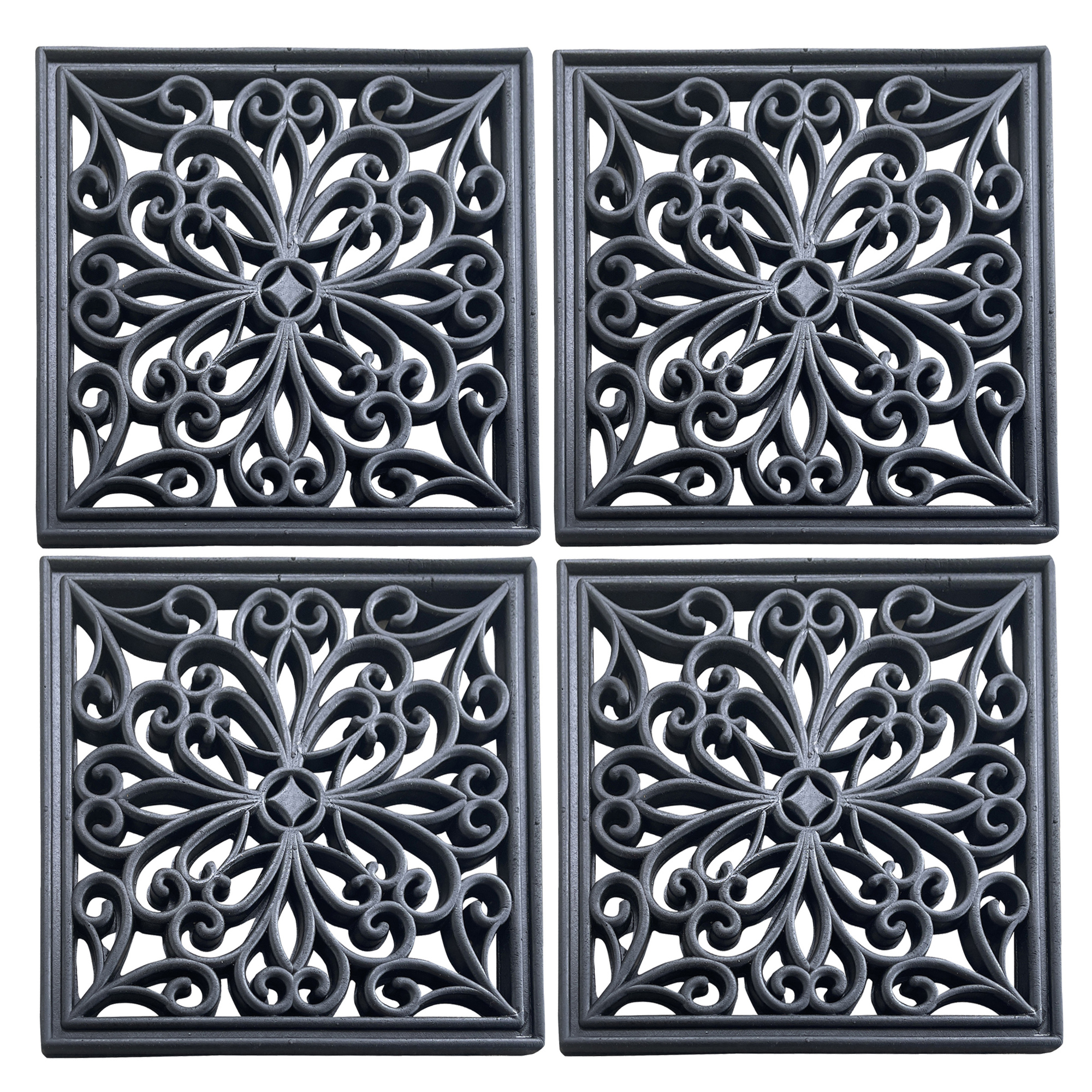 AmeriHome Rubber Scrollwork Step Mat Set — 12in. x 12in., 4 Pcs, Model# RMSS124