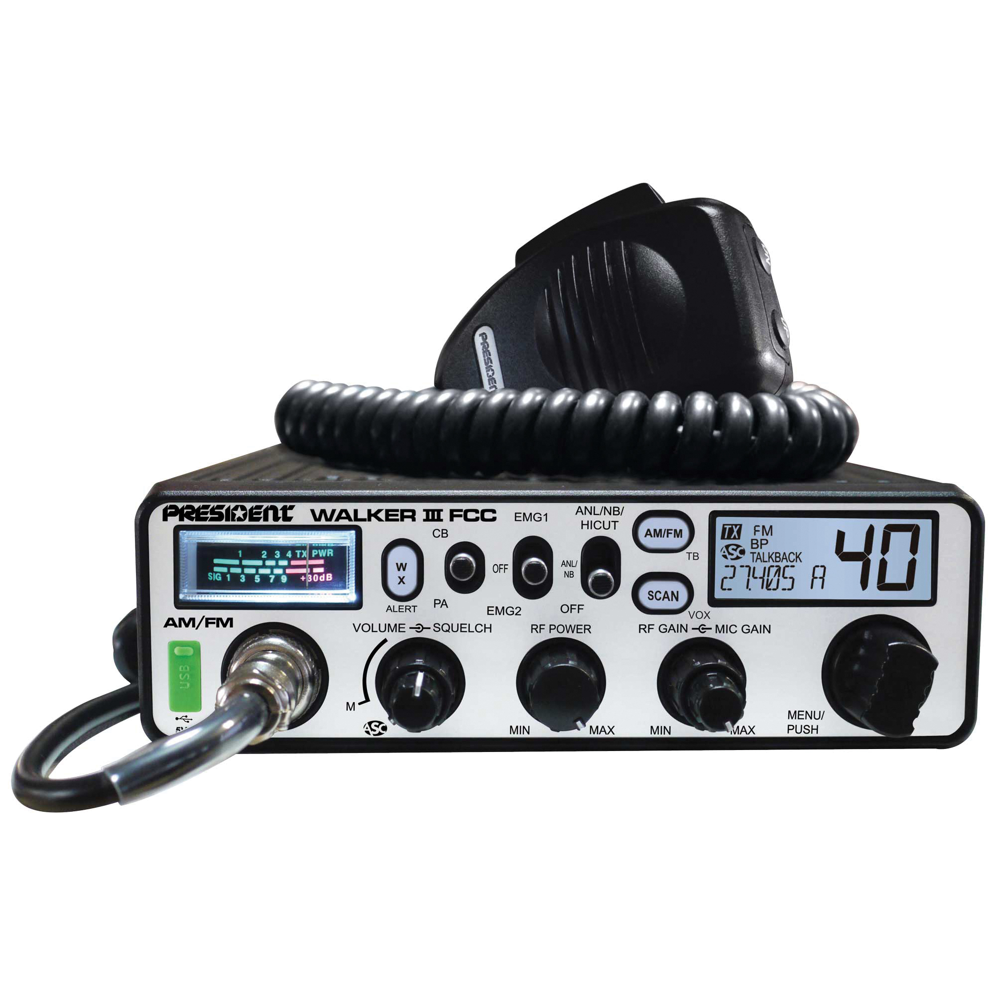 President WALKER III, FCC AM/FM CB Radio, Channels (qty.) 40 Model# TXUS200