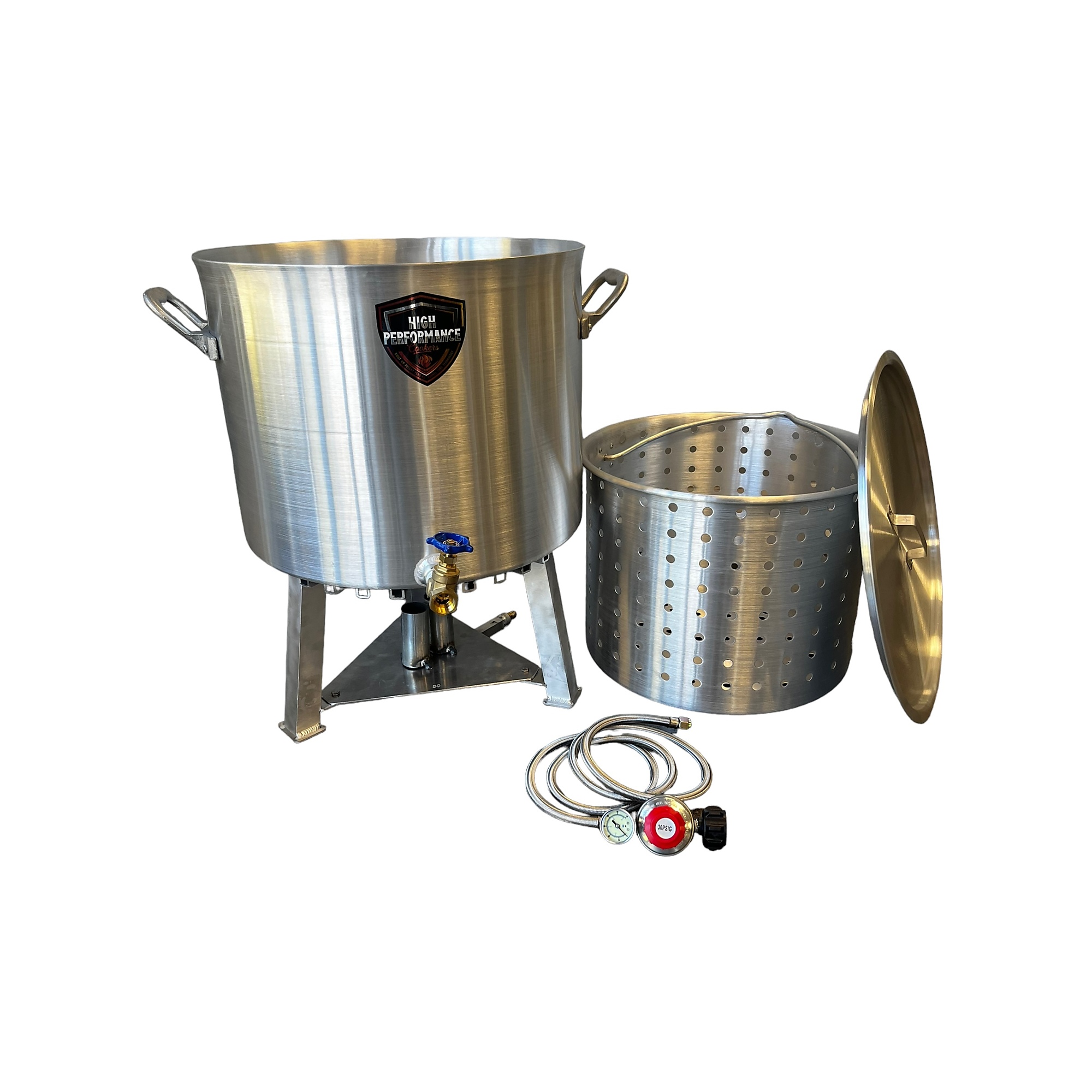 High Performance Cookers, 80 QT Powered Seafood Boiler, Material Aluminum, Model# PW80-BDJ-VLV075