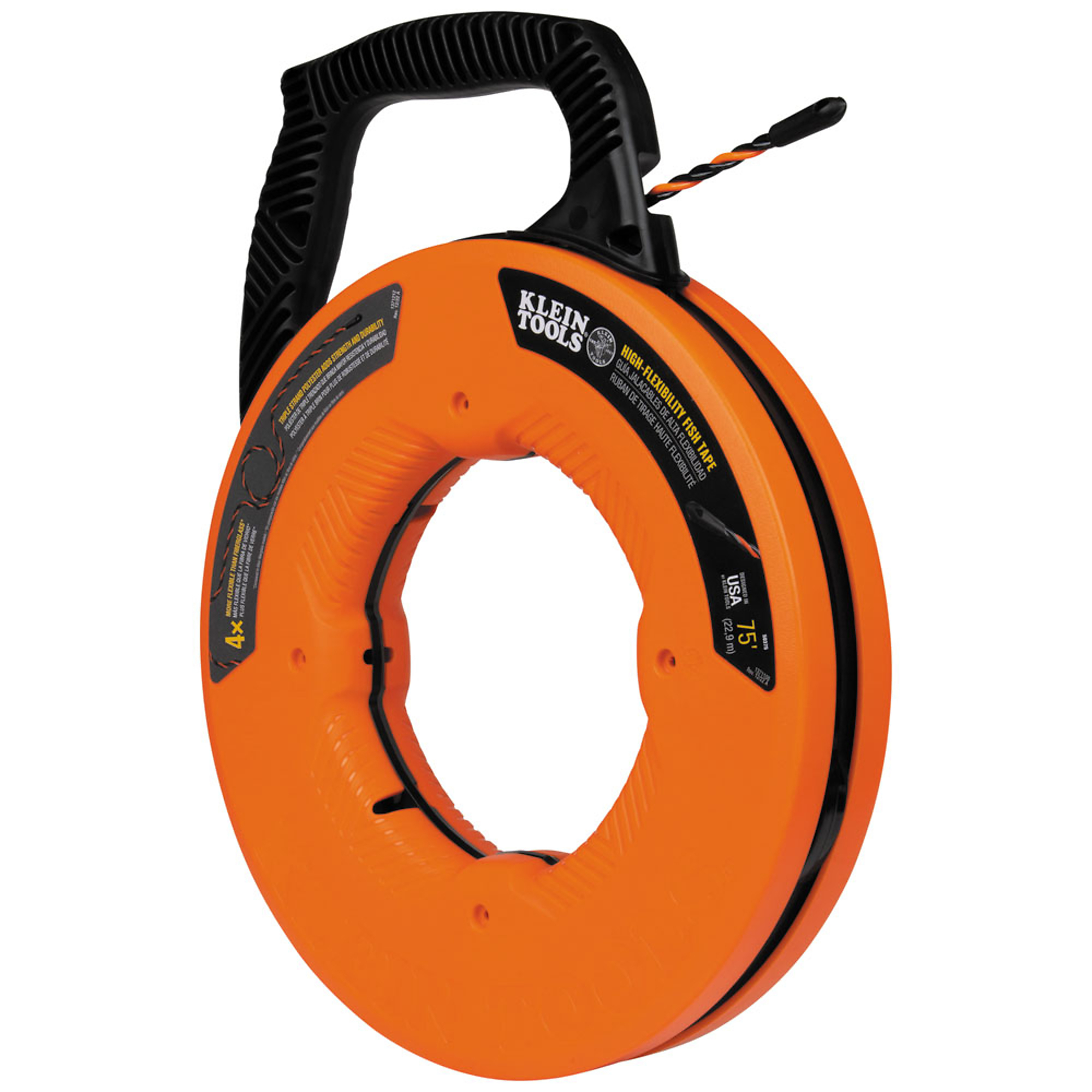 Klein Tools, High Flex Polyester Fish Tape, 75ft., Tape Length 900 in, Tape Diameter 1/4 in, Model# 50375