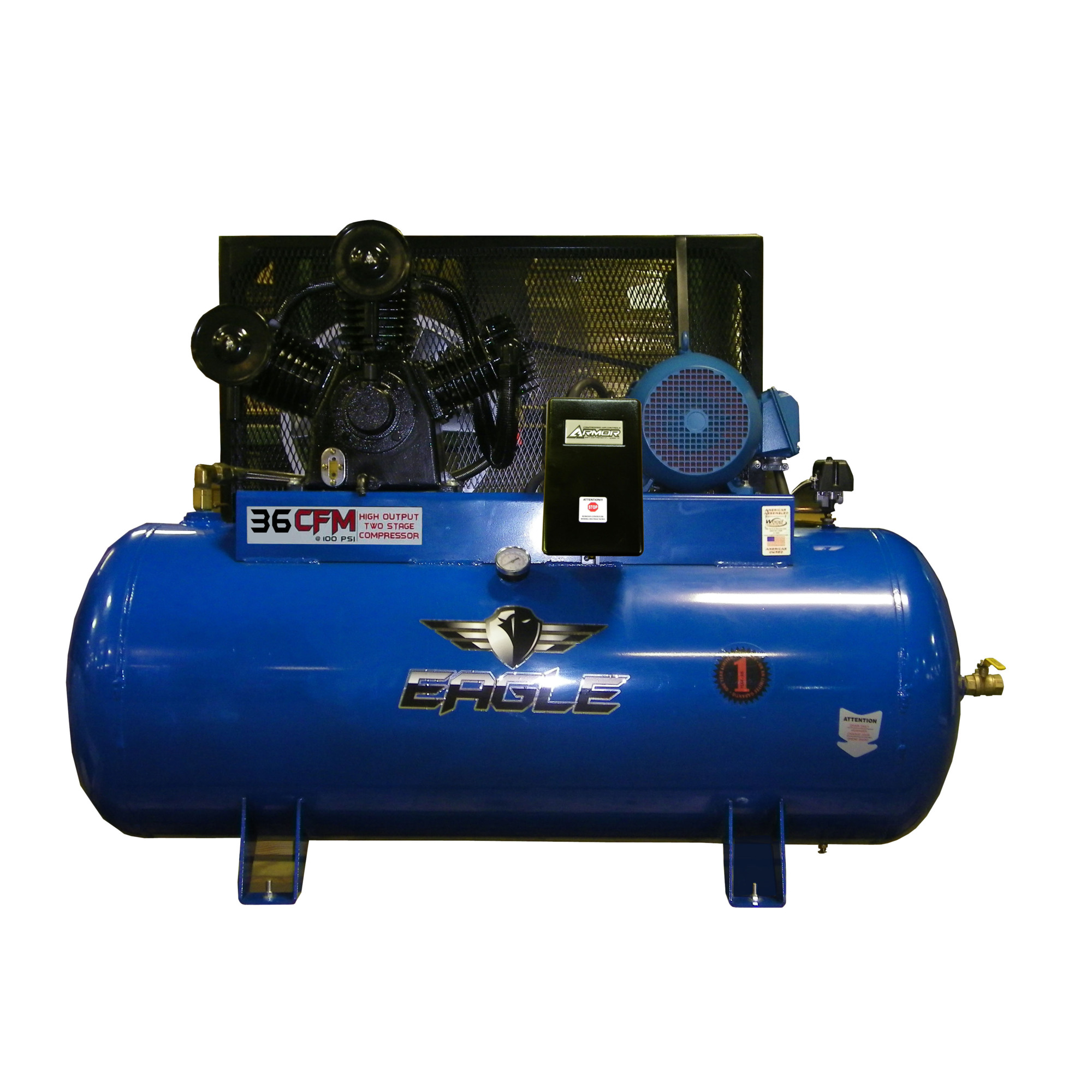 EAGLE, 120 Gallon 36 CFM Air Compressor, Horsepower 10 HP, Air Tank Size 120 Gal, Model# 103120H2-MS208
