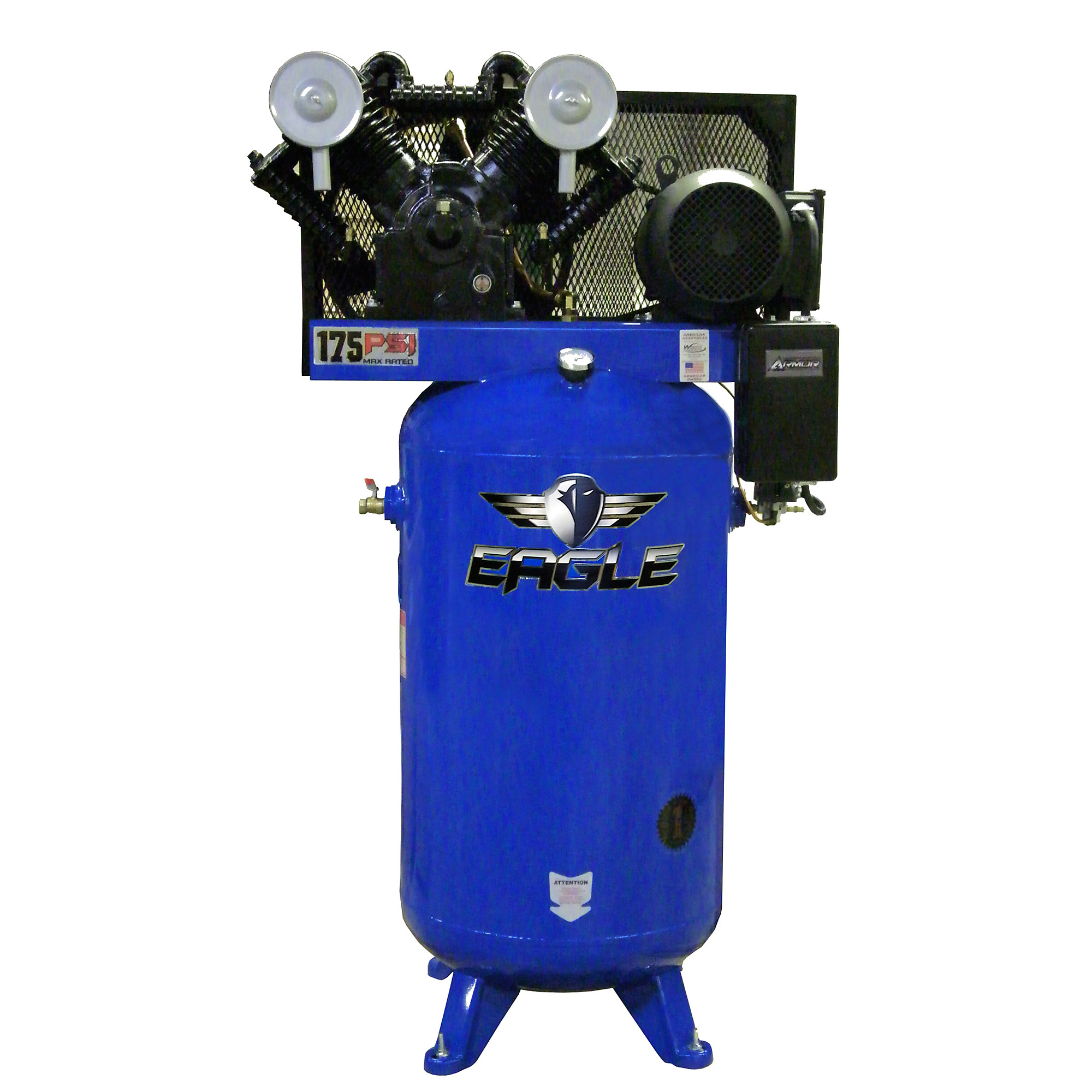 EAGLE, 80 Gallon Single Phase Air Compressor, Horsepower 7.5 HP, Air Tank Size 80 Gal, Model# 7180V2-MS-V4