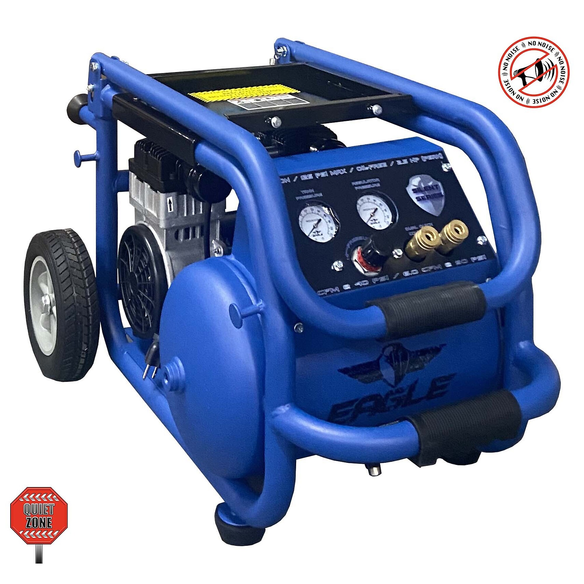 EAGLE, 53 dB 25ft. Silent Air Compressor, Horsepower 2.5 HP, Air Tank Size 6 Gal, Volts 110 Volt, Model# EA-6000