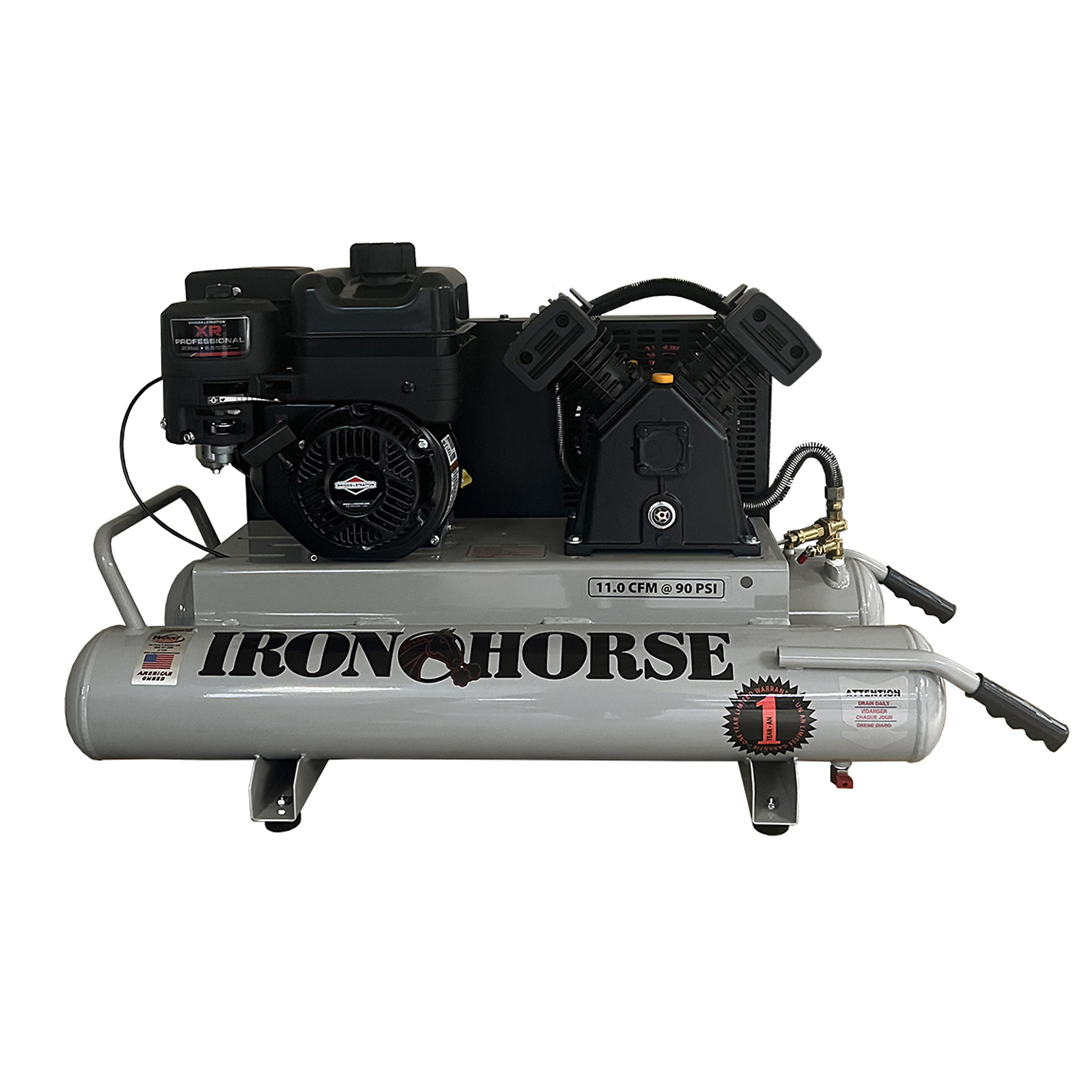Iron Horse, 10 Gallon Compressor With Briggs Stratton Engine, Horsepower 6 HP, Air Tank Size 10 Gal, Model# IHTT60G-BS
