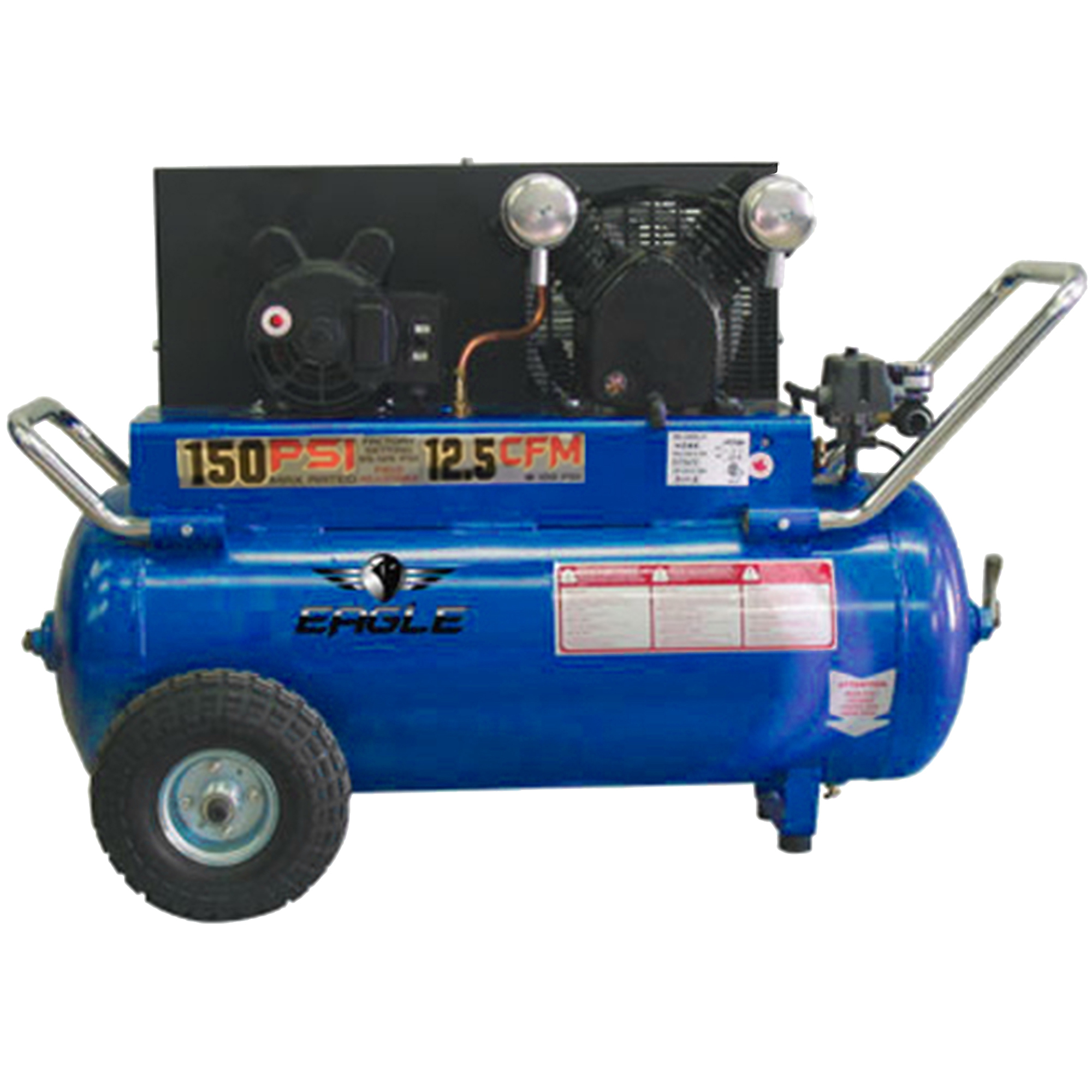 EAGLE, 25 Gallon Dual Control Compressor, Horsepower 3.7 HP, Air Tank Size 25 Gal, Volts 220 Volt, Model# P4125H1