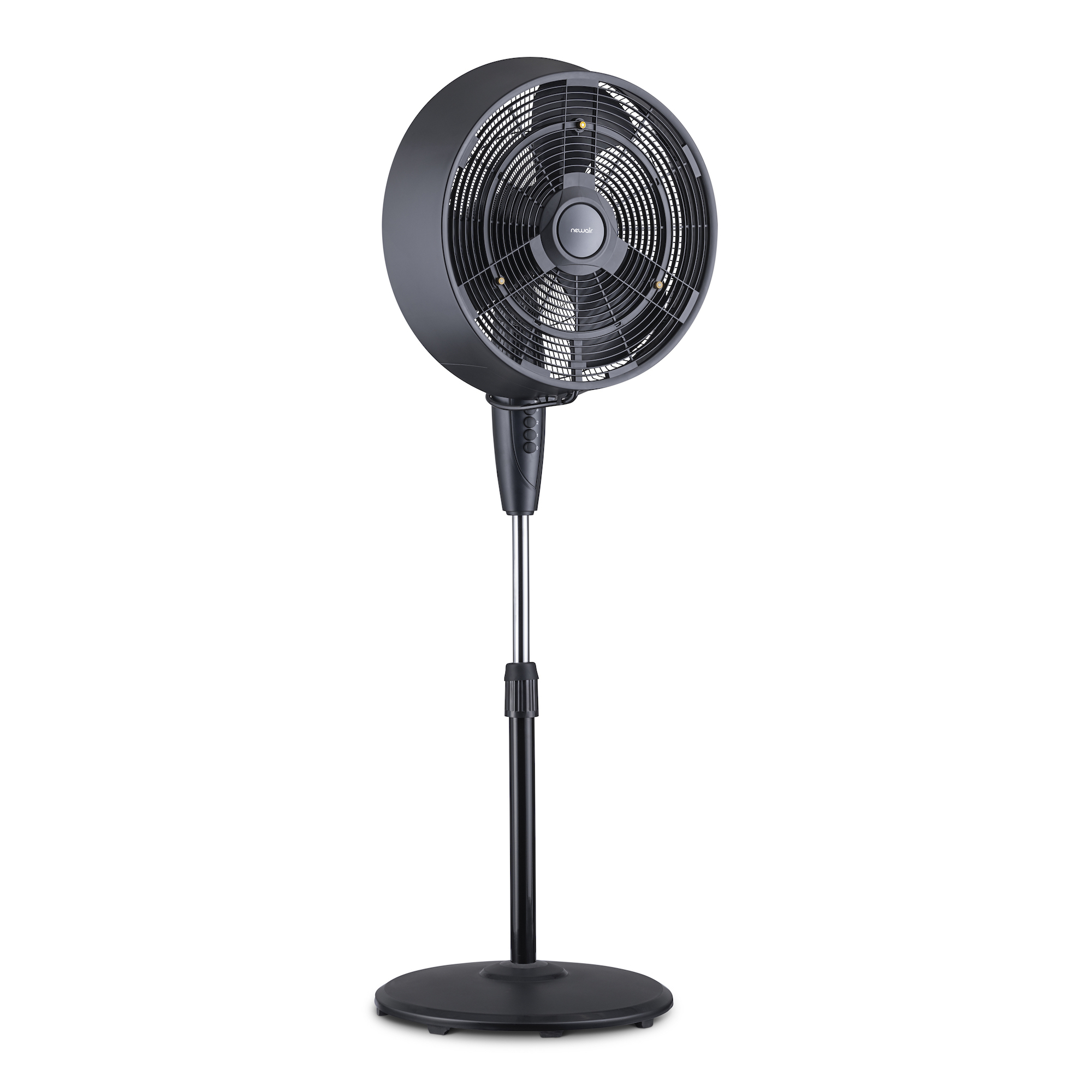 Newair, Outdoor Misting Fan and Pedestal Fan in Black, Fan Diameter 18 in, Air Delivery 2400 cfm, Model# FMF2K5BK00