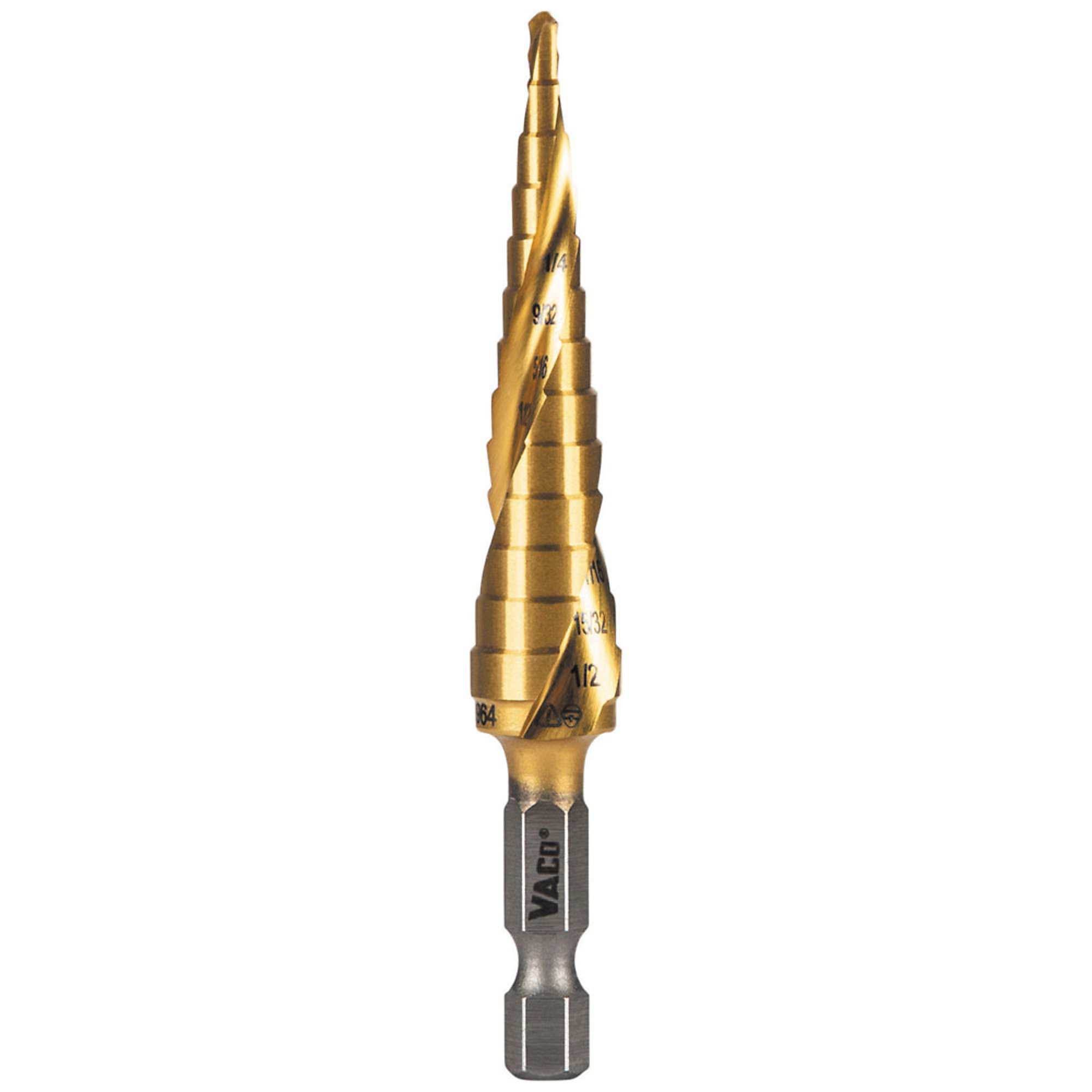 Klein Tools, 13-Step Drill Bit, Double-Fluted, 1/8in. to 1/2-, Size (SAE) Multiple in, Included (qty.) 1 Model# 25964