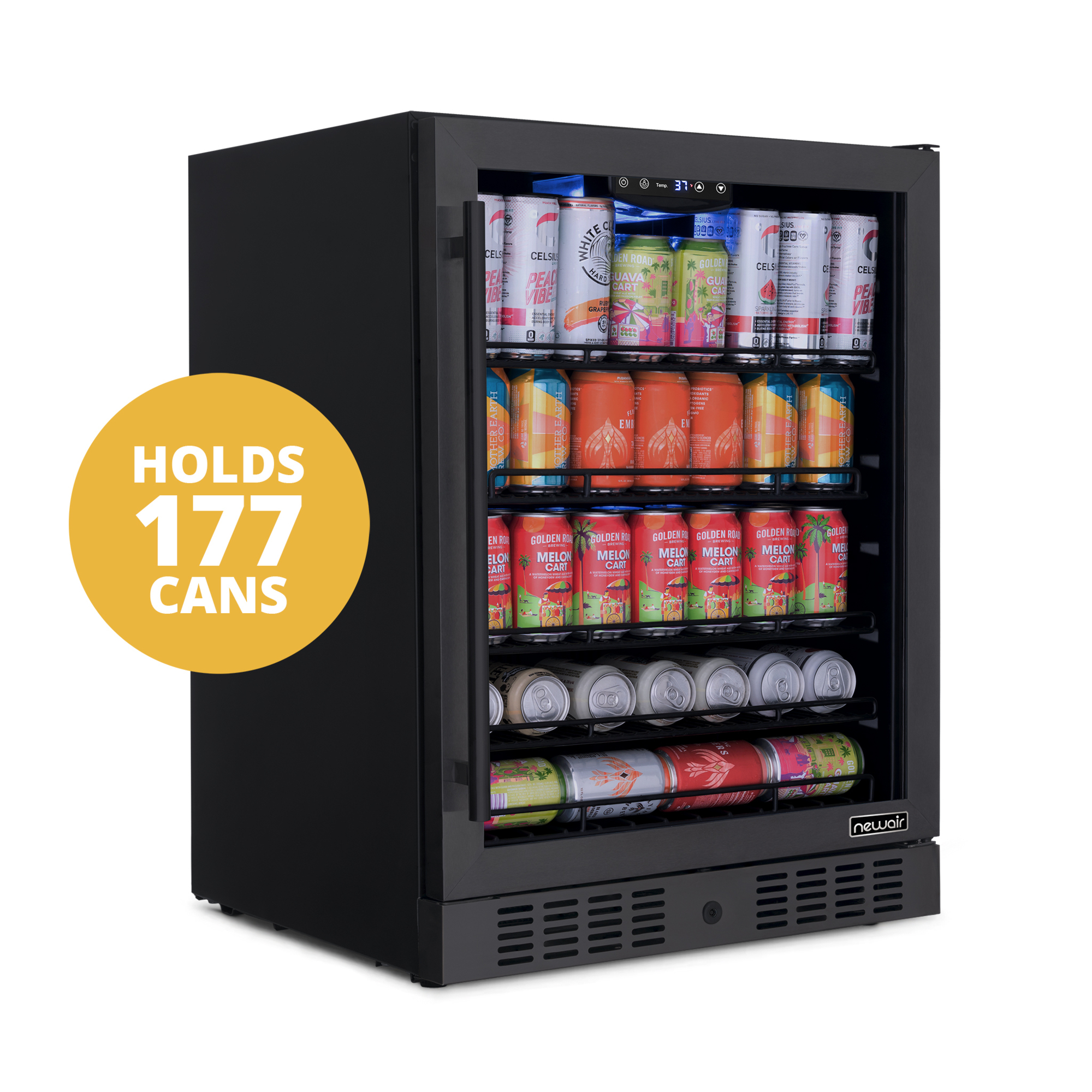 Newair, 24in. Beverage Fridge, 177 Can Black Stainless Steel, Can Capacity 177 Model# NBC177BS01