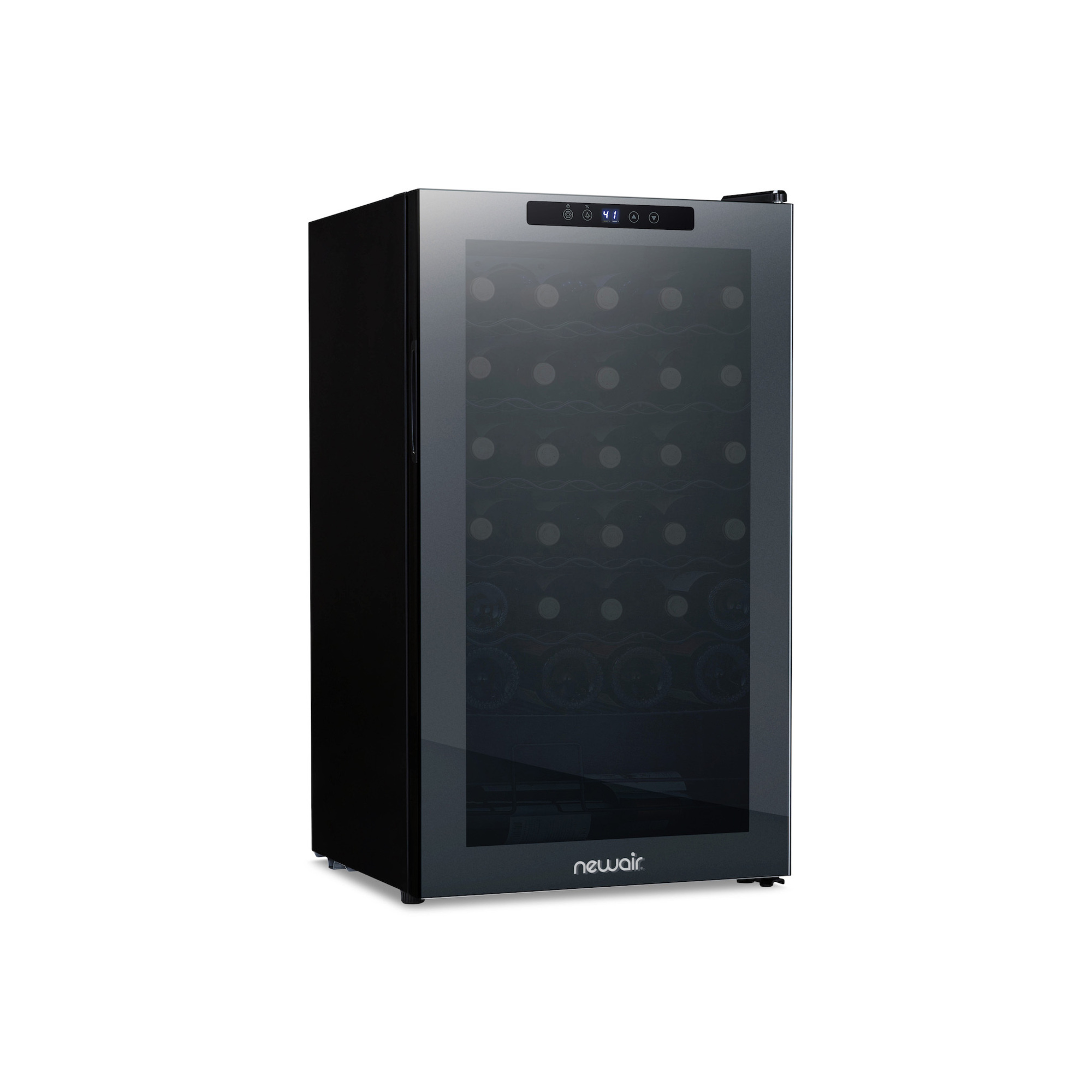 Newair, 34 Bottle Mirrored Wine Cooler Fridge Refrigerator, Bottle Capacity 34 Model# NWC034BK00